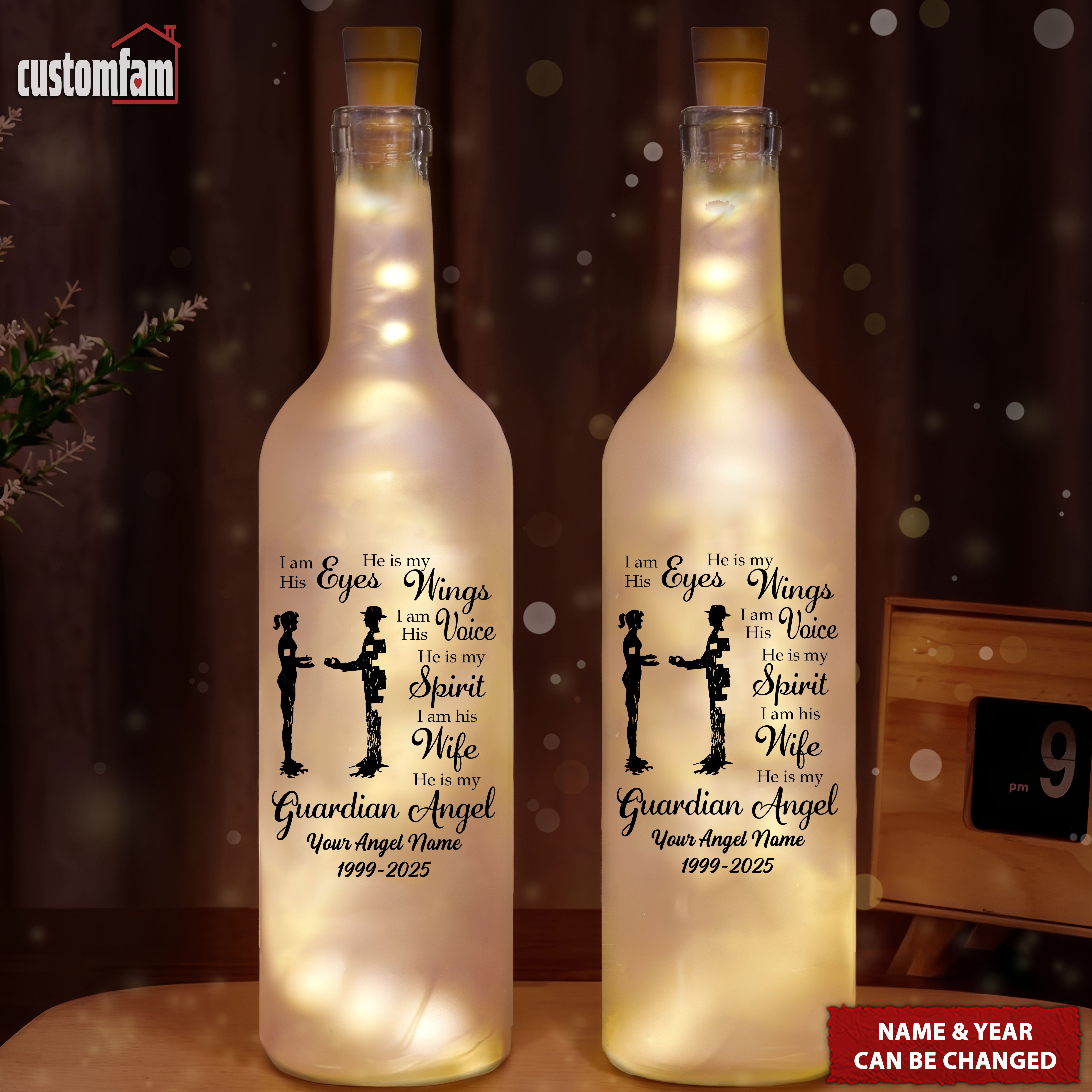 Guardian Angel Personalized Memorial Bottle Lamp, Wine Bottle Lights, Gifts For Lost Loved Ones