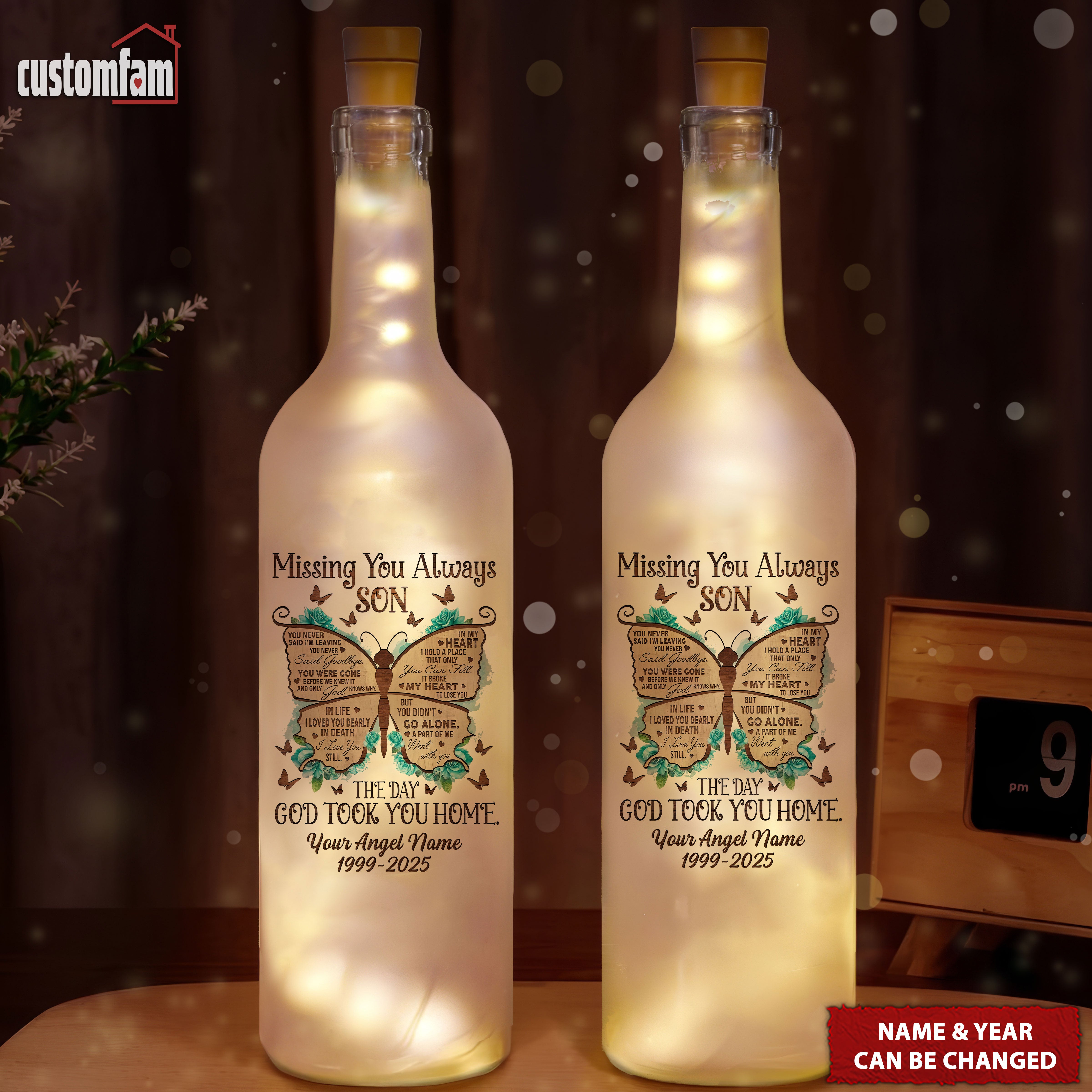 Missing You Always Son Personalized Memorial Bottle Lamp, Wine Bottle Lights, Gifts For Lost Loved Ones