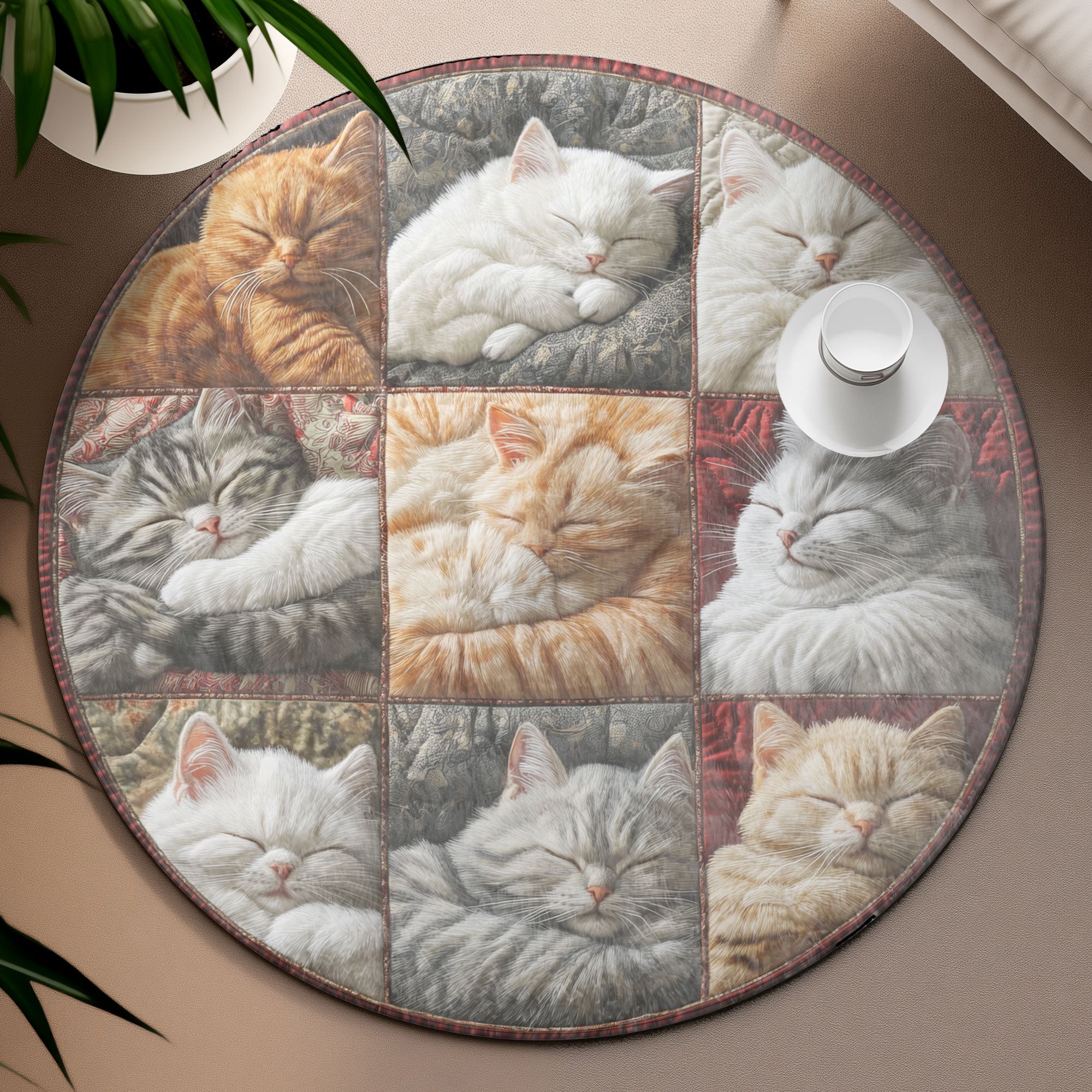 Catnap Quarter Round Mat, Living Room Decor, Unique Christmas Home Decor