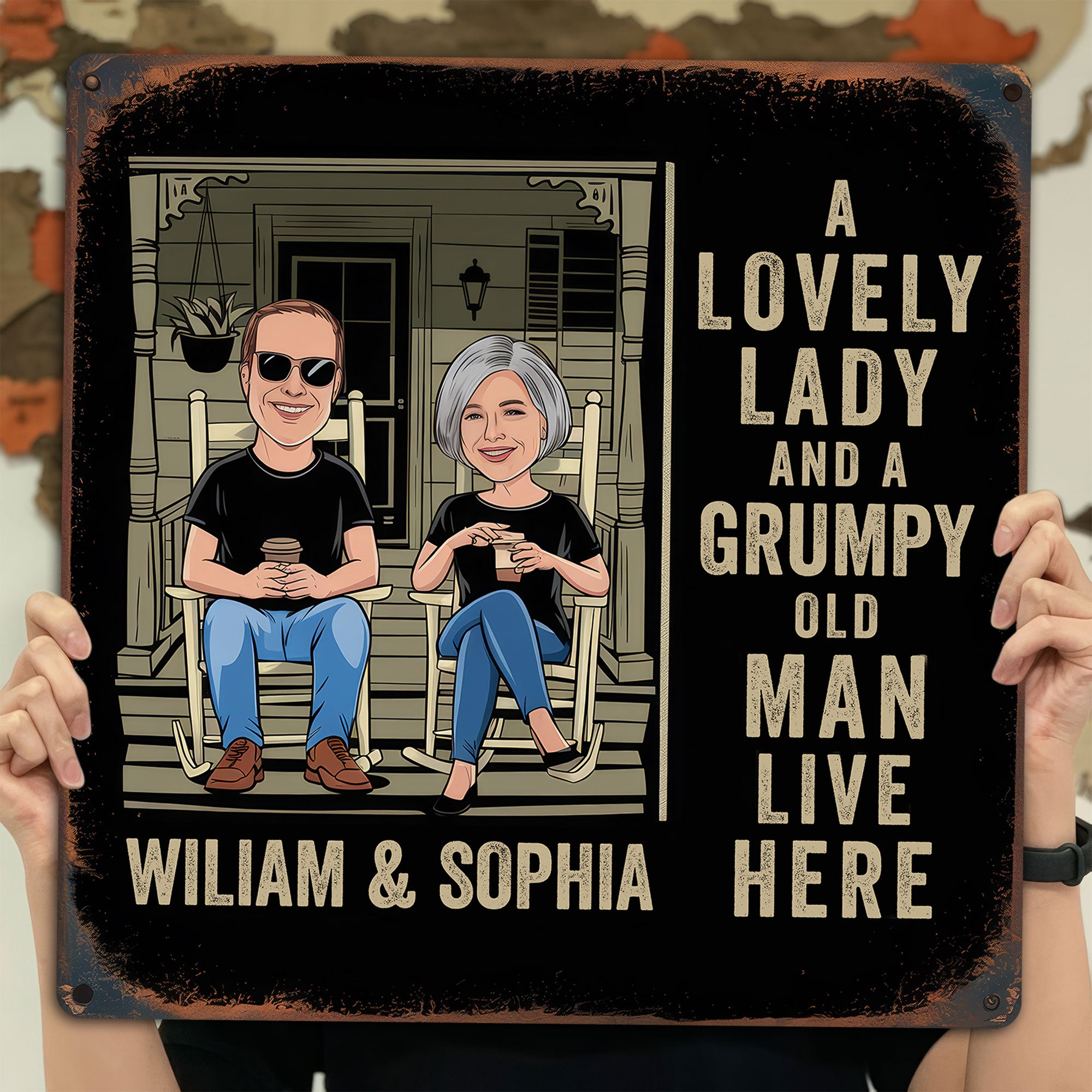 A Lovely Lady And A Grumpy Old Man Live Here Custom Metal Sign, Metal Wall Decor, Couple Gift