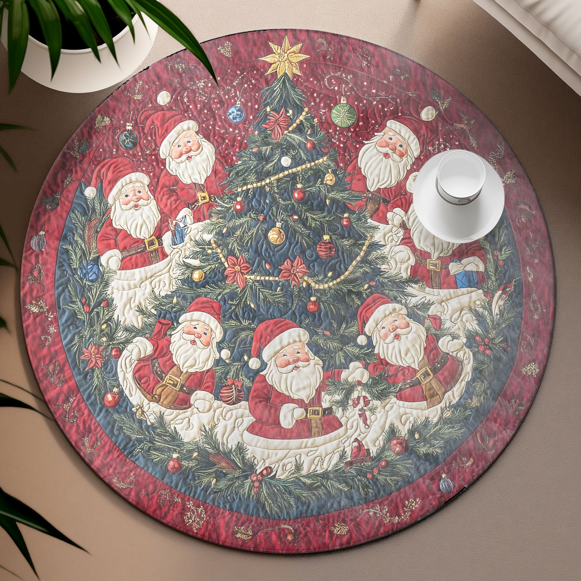 Christmas Eve Echo Round Mat, Living Room Decor, Unique Christmas Home Decor