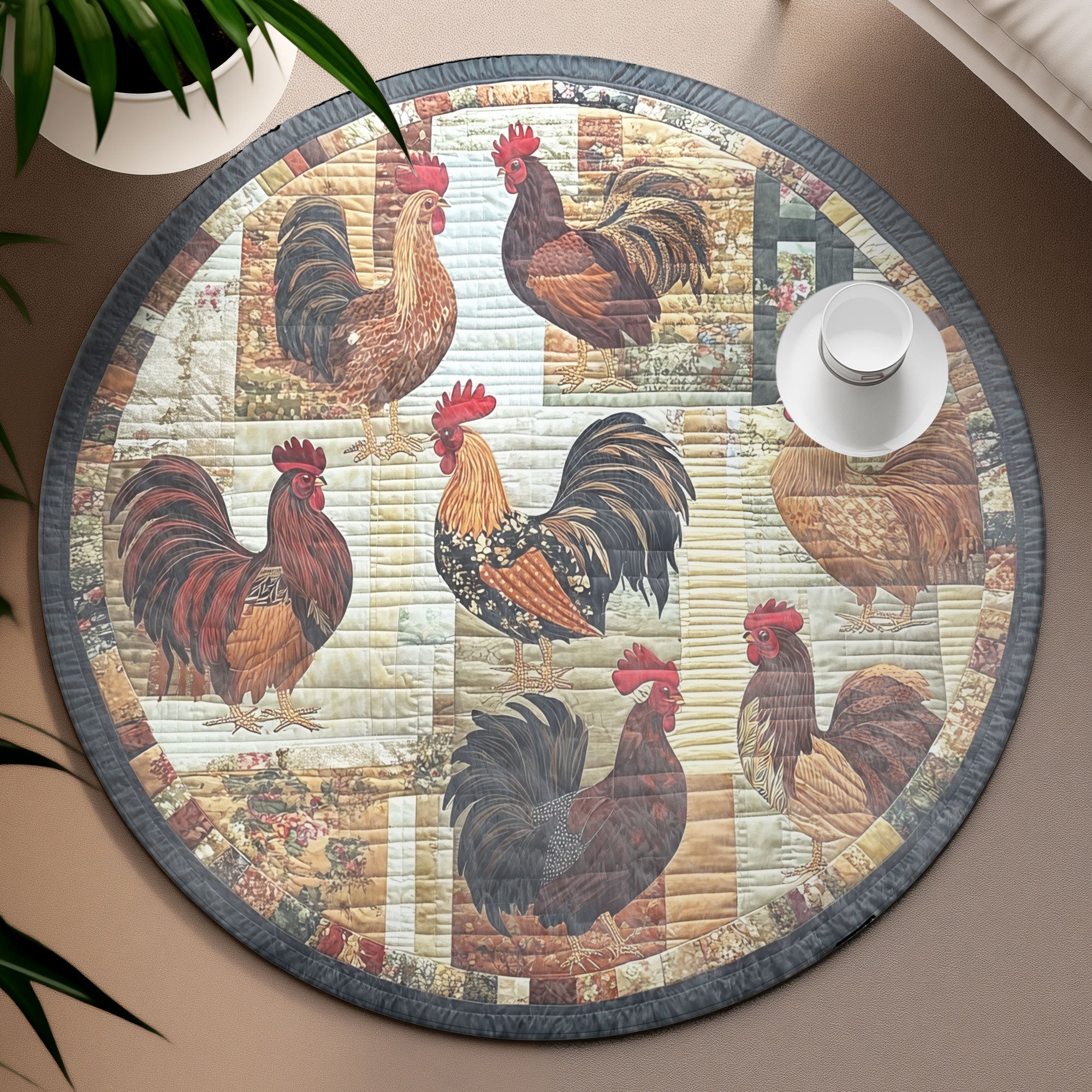 Cluck Delight Round Mat, Living Room Decor, Unique Christmas Home Decor