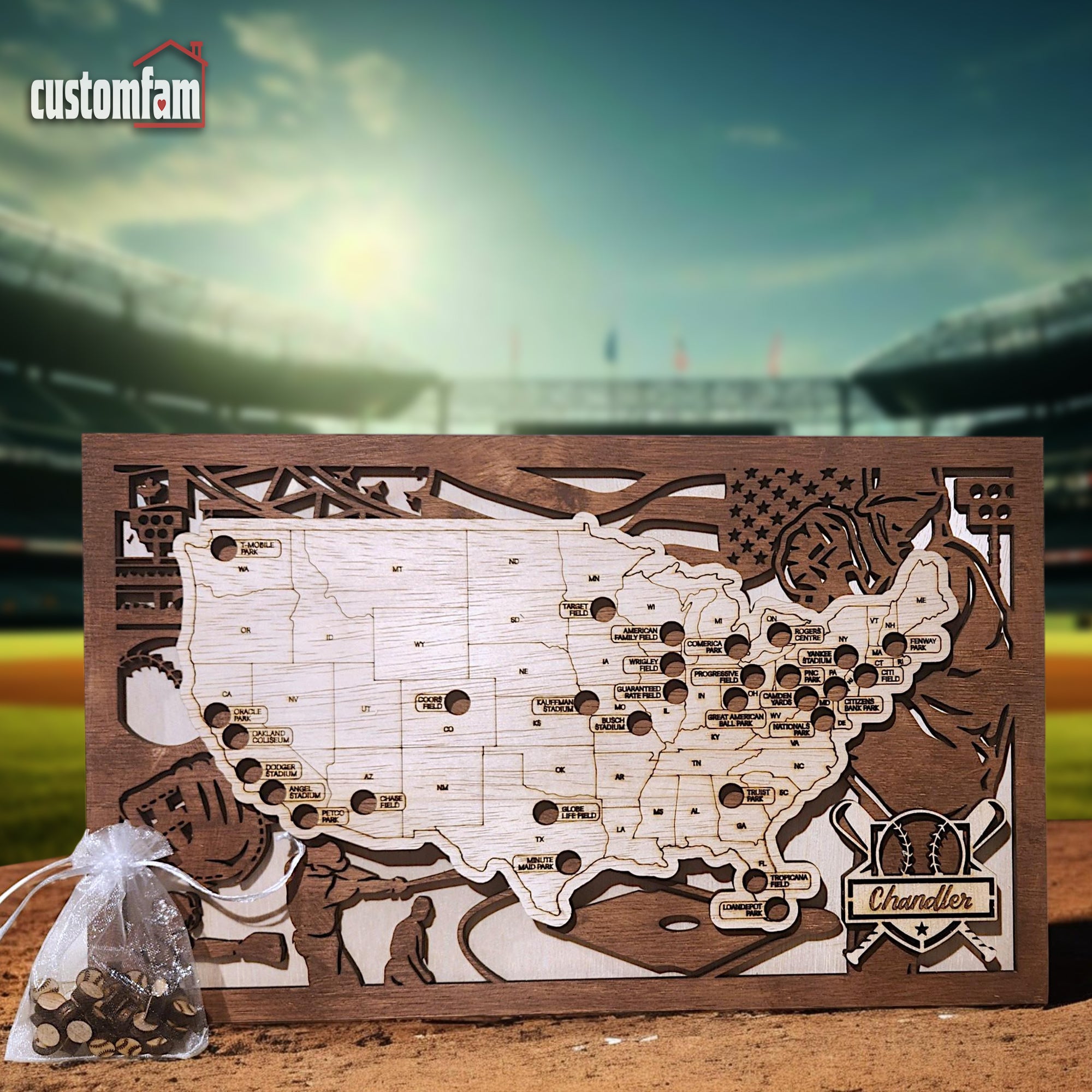 Baseball Stadium Adventure Map, Gift For Baseball Lovers