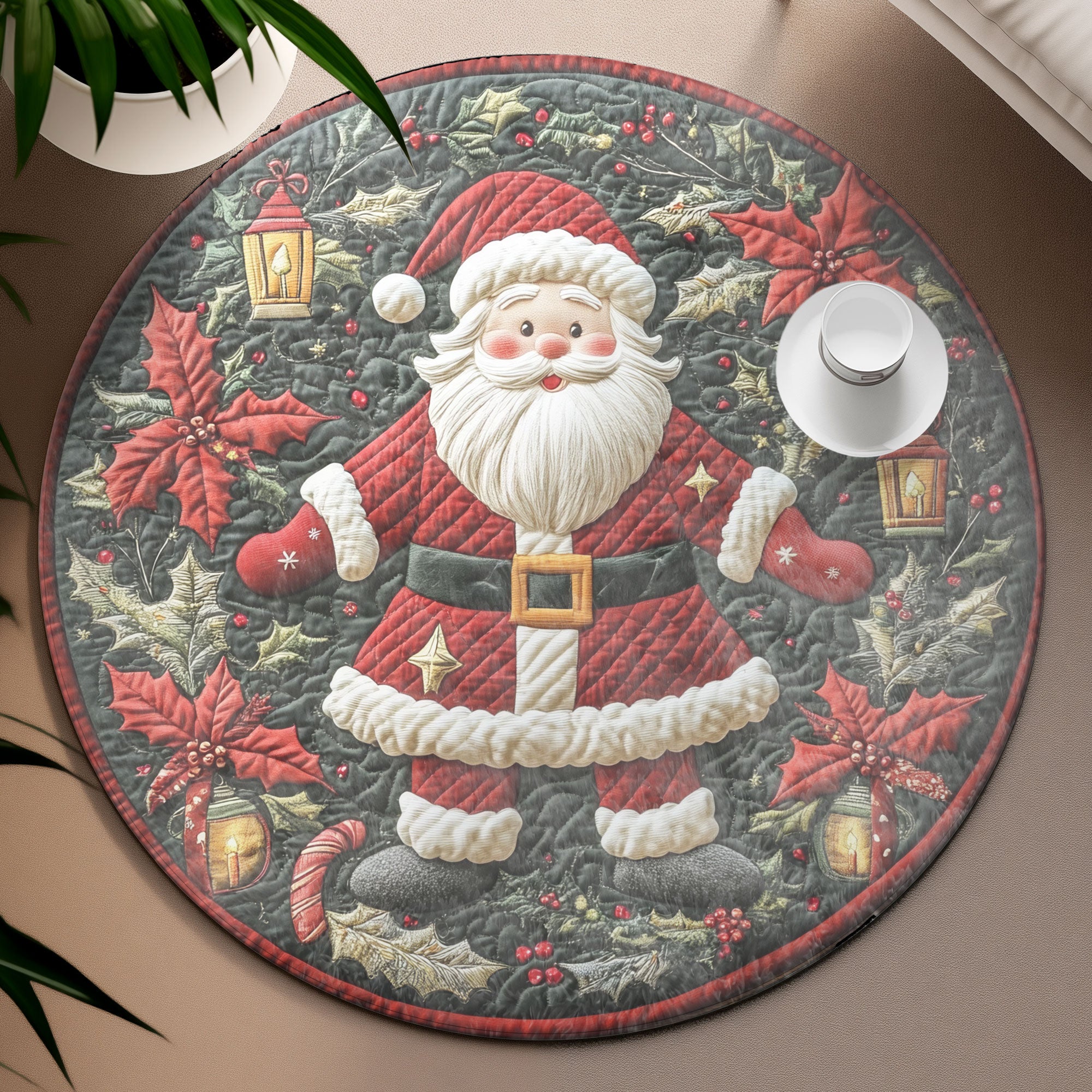 Santa Nights Round Mat, Living Room Decor, Unique Christmas Home Decor