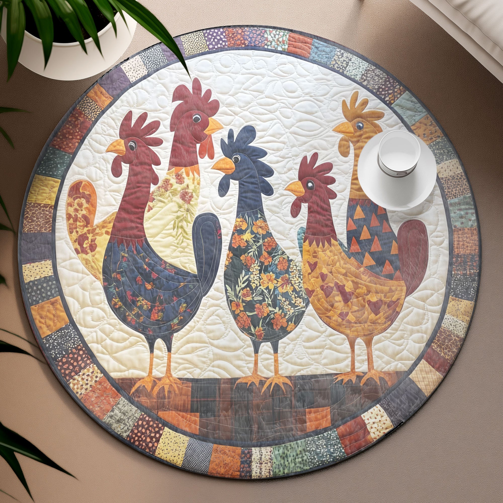 Rooster Retreat Round Mat, Living Room Decor, Unique Christmas Home Decor