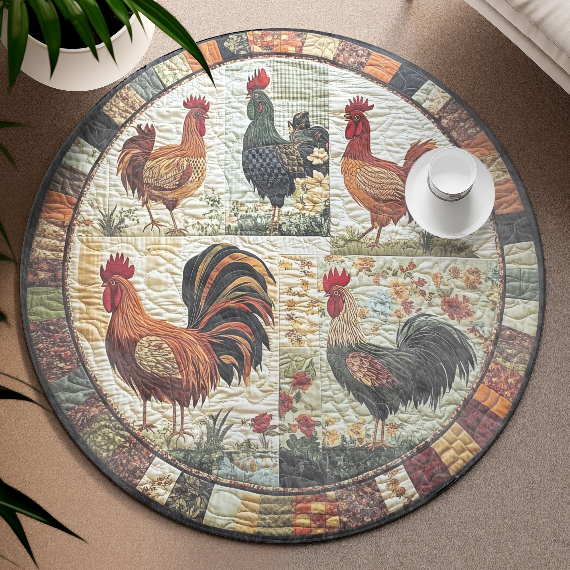 Farm Fresh Quilted Round Mat, Living Room Decor, Unique Christmas Home Decor