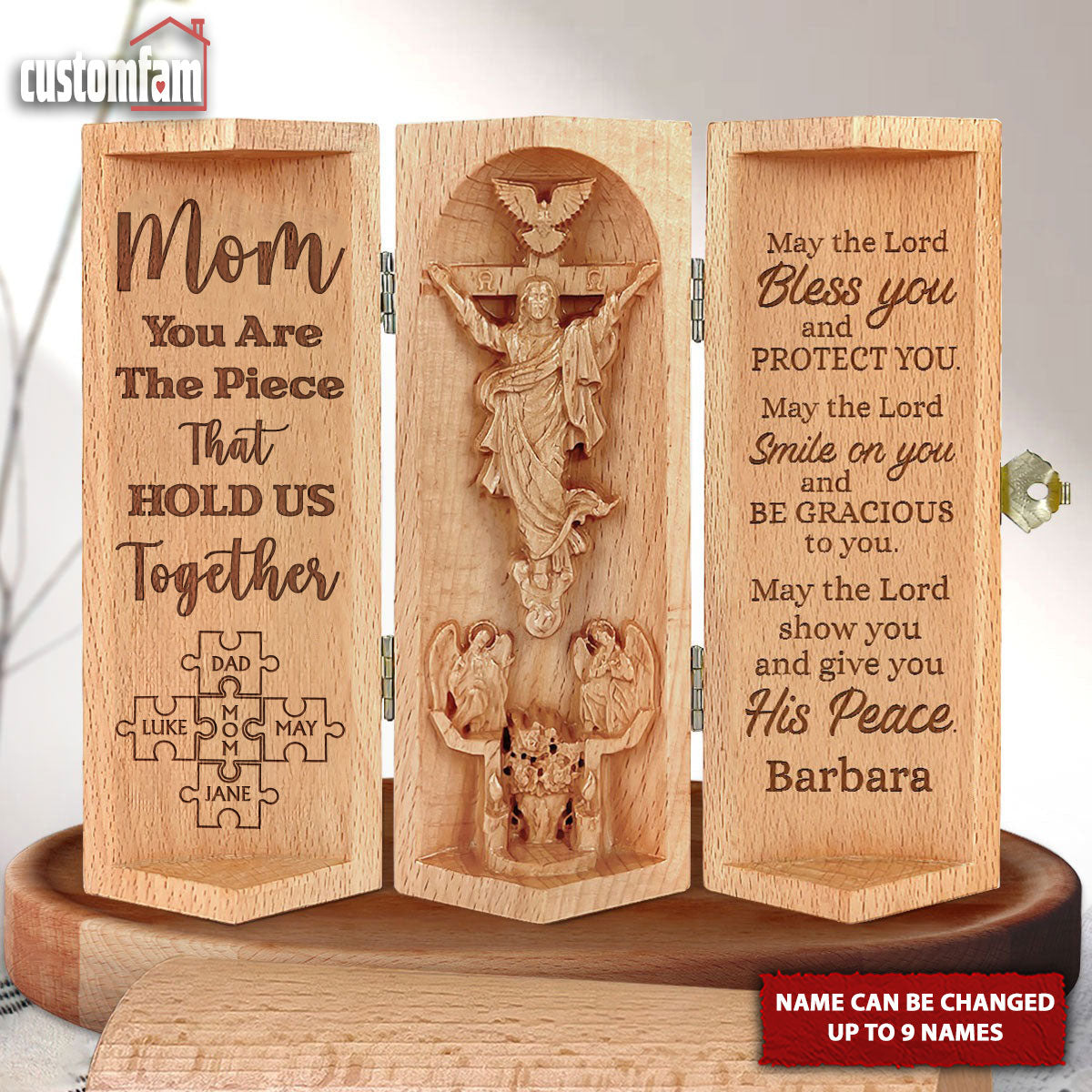 You Are The Piece That Hold Us Together Mom Openable Wooden Cylinder Sculpture Of Jesus Christ, Mother's Day Gift, Christian Mothers Day Gifts