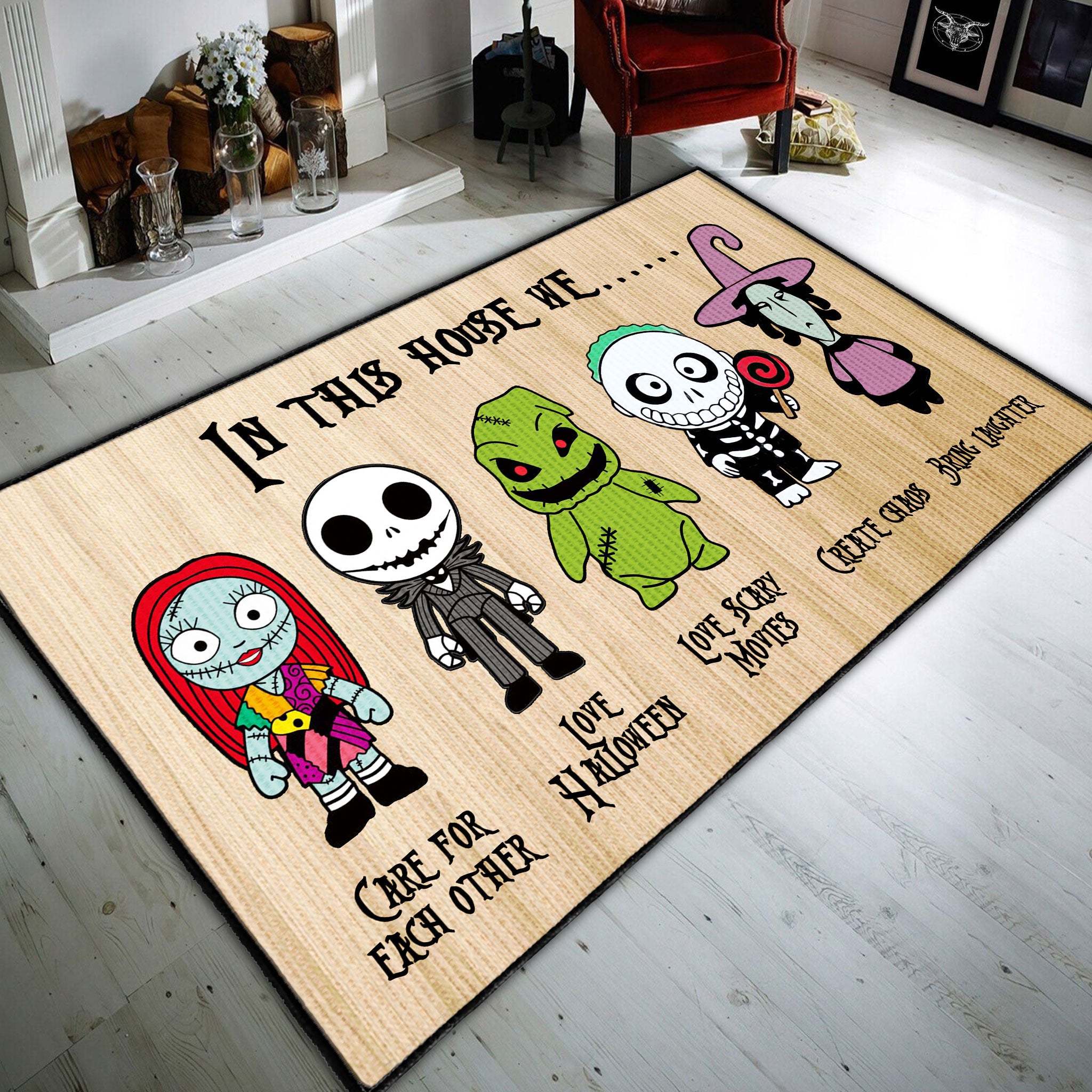 In This House We Funny Nightmare Before Christmas Rug, Halloween Area Rug Carpet