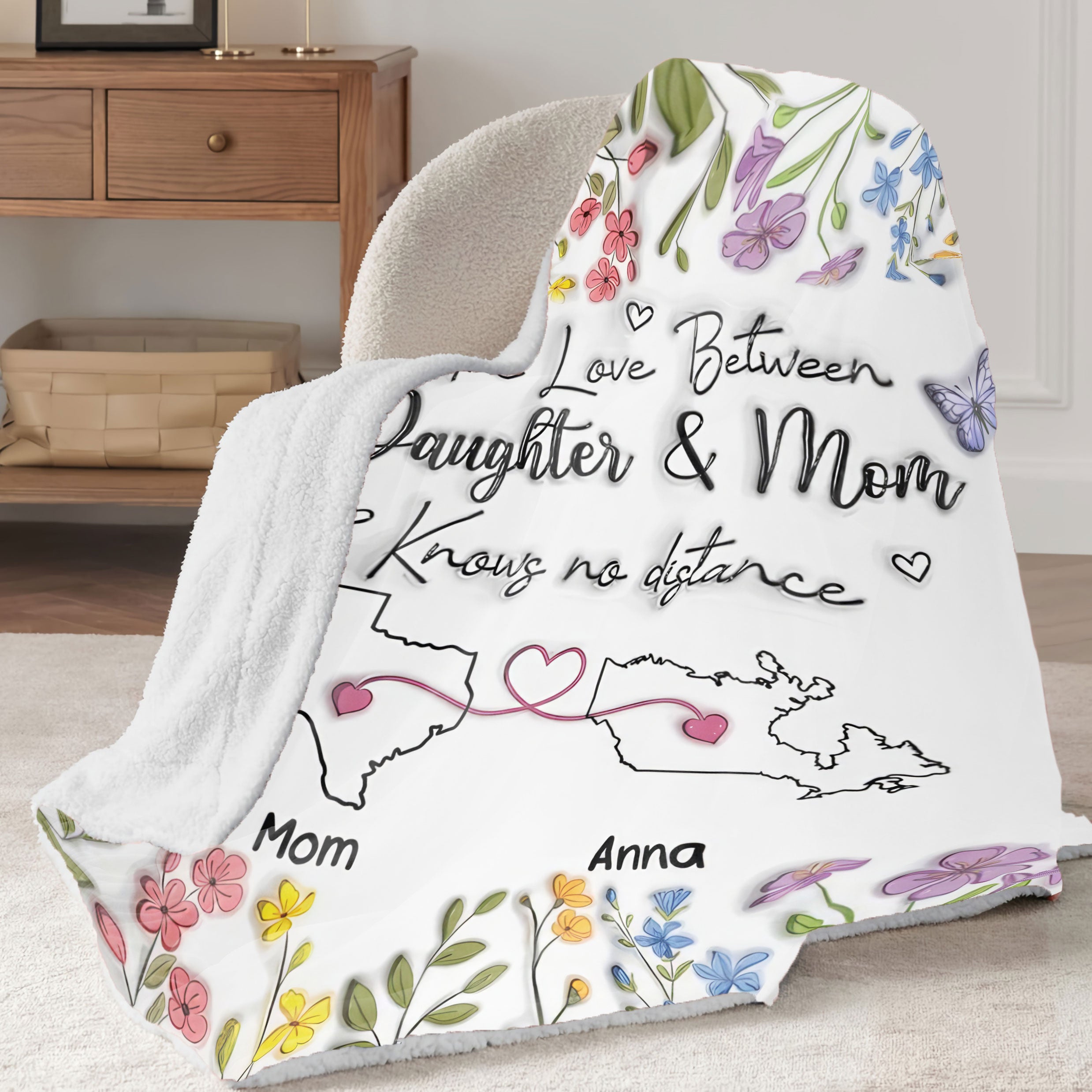 The Love Between Daughter And Mom Knows No Distance Custom Sherpa Blanket, Mothers Day Gift