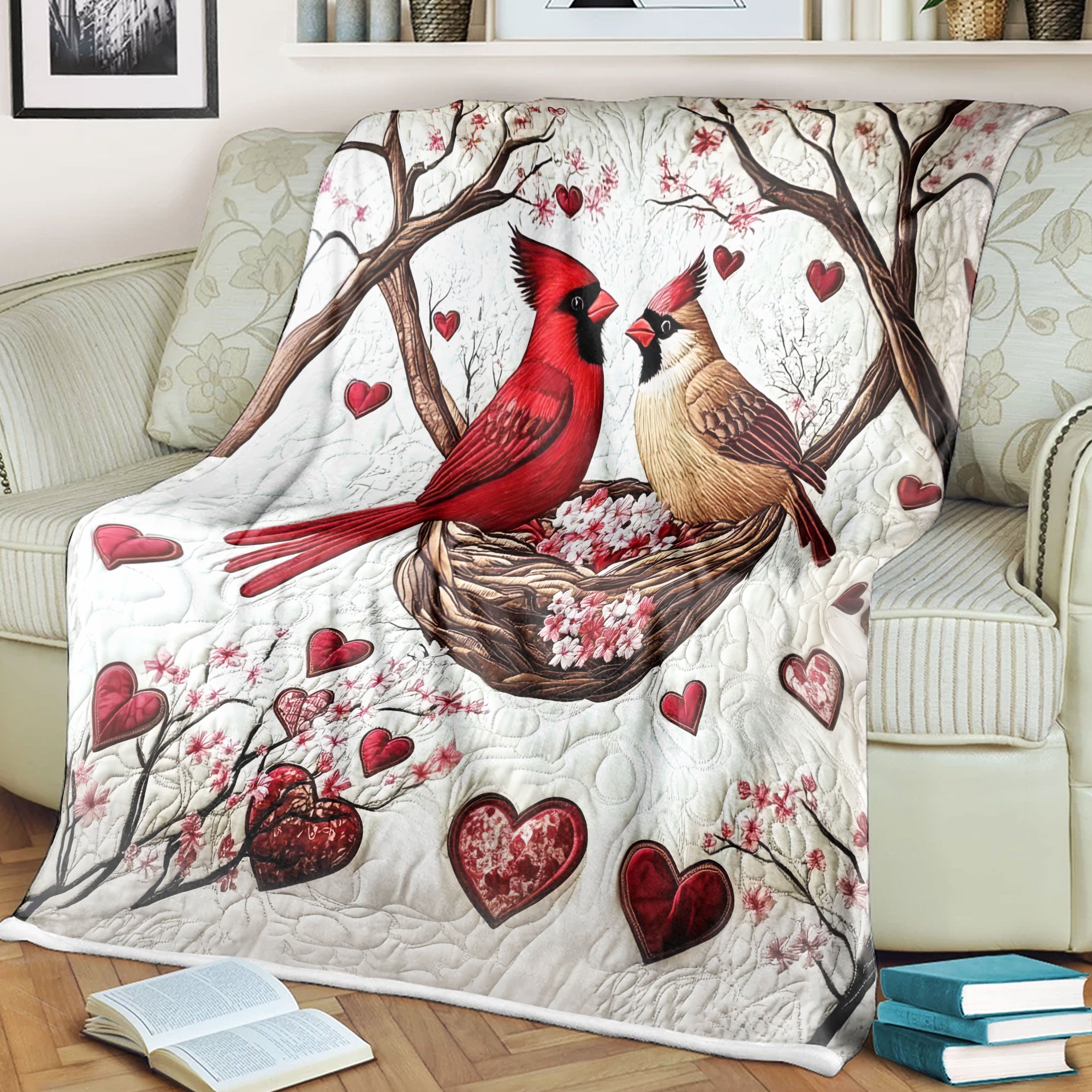 Harmony In Red Custom Blanket, Couple Blanket, Couple Valentine Gift, Bird Lover Gift