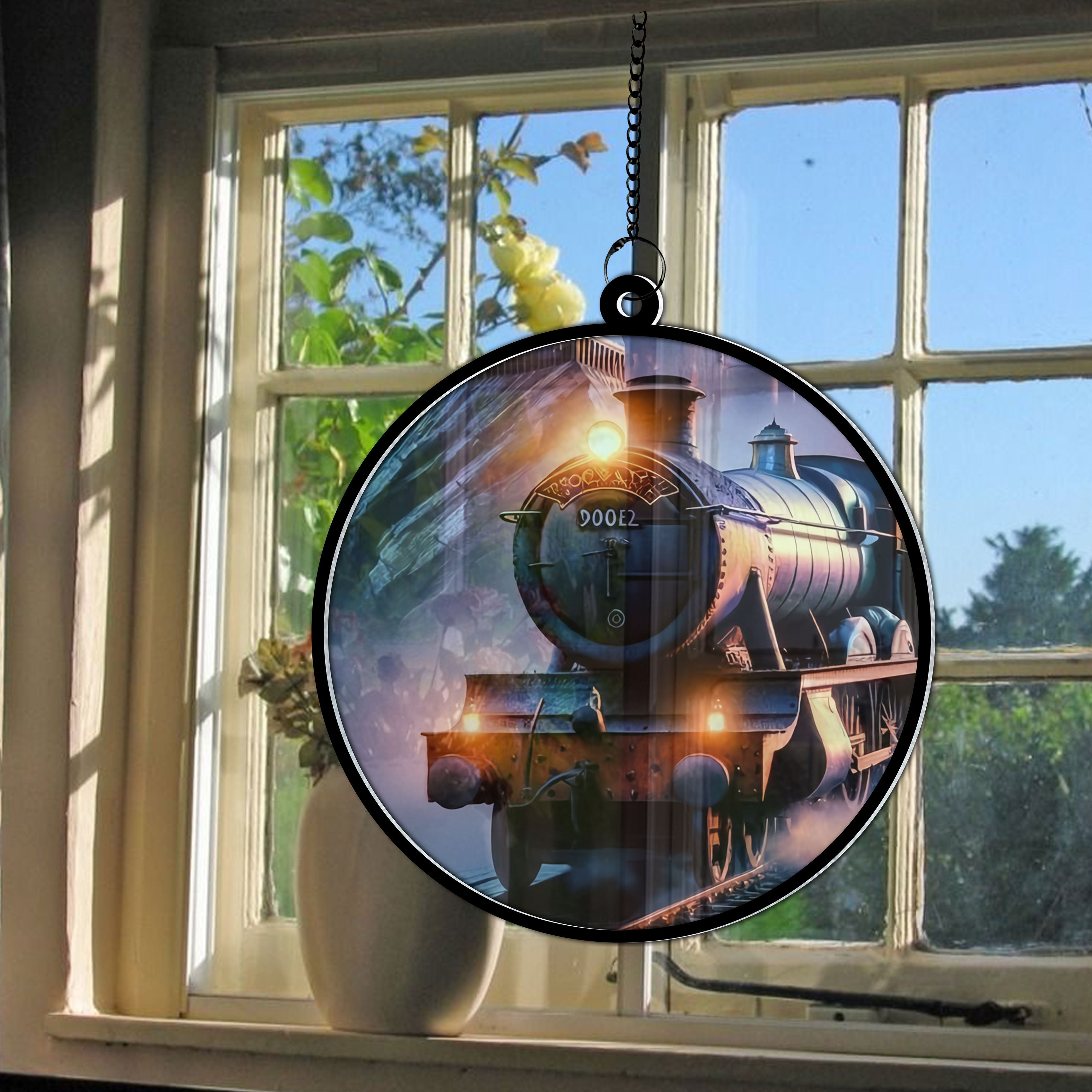 Vintage Stained Glass Peeves Railway Castle Acrylic Window Suncatcher