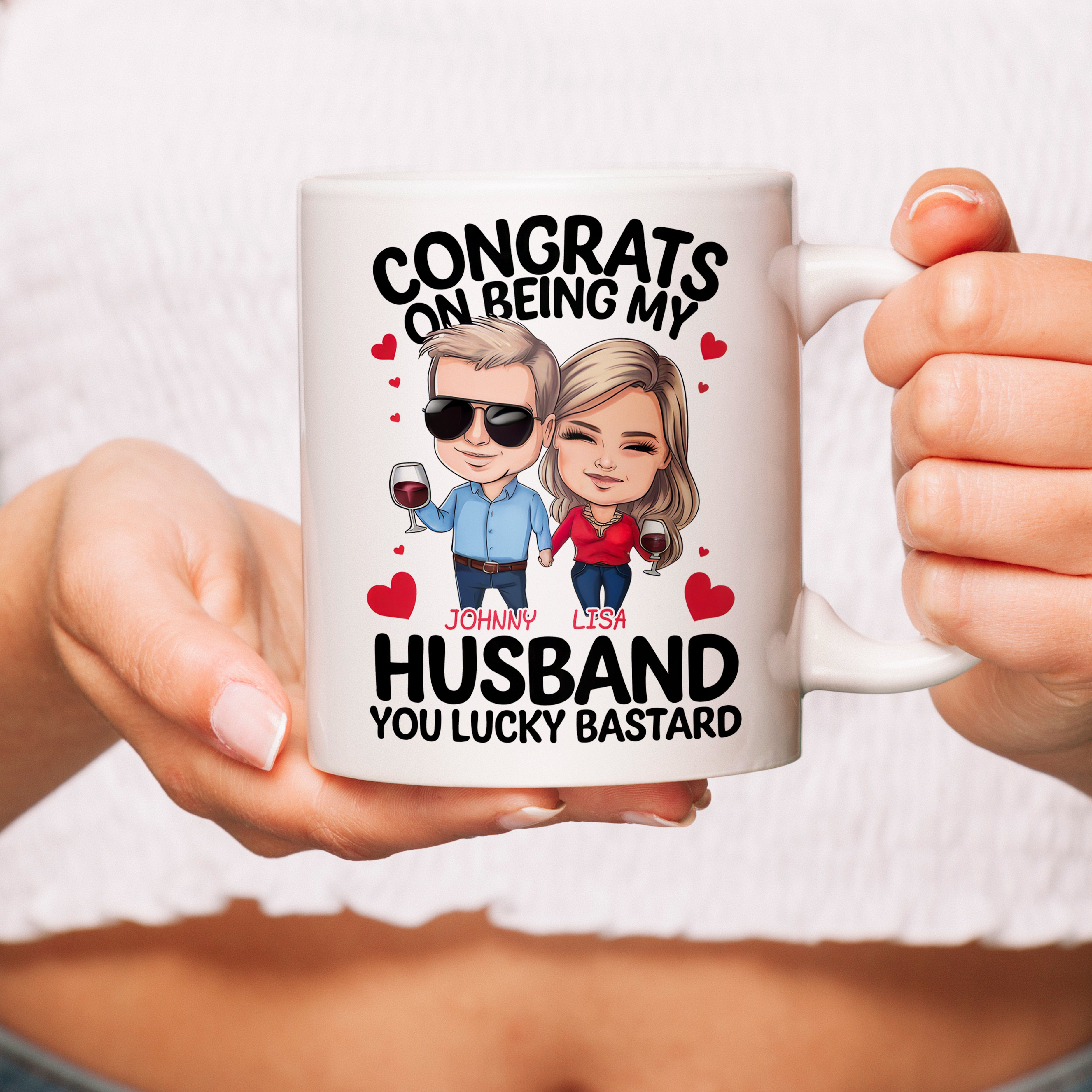 Congrats On Being My Husband You Lucky Bastard Personalized Accent Mug, Valentine Coffee Mug, Couple Mug, Valentine Gift