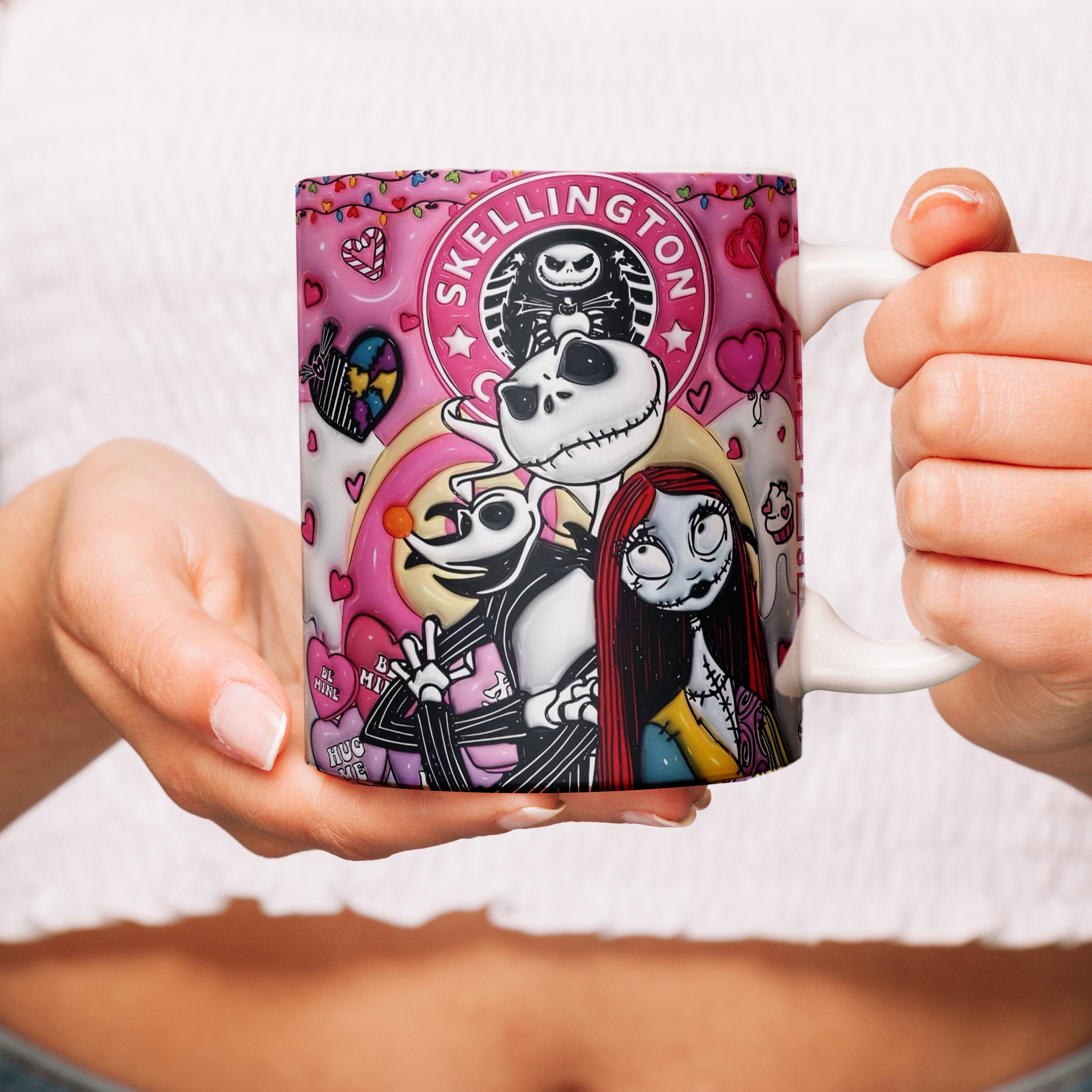 3D Jack Skellington & Sally Valentine Coffee Mug, Couple Mug, Gift For Couple