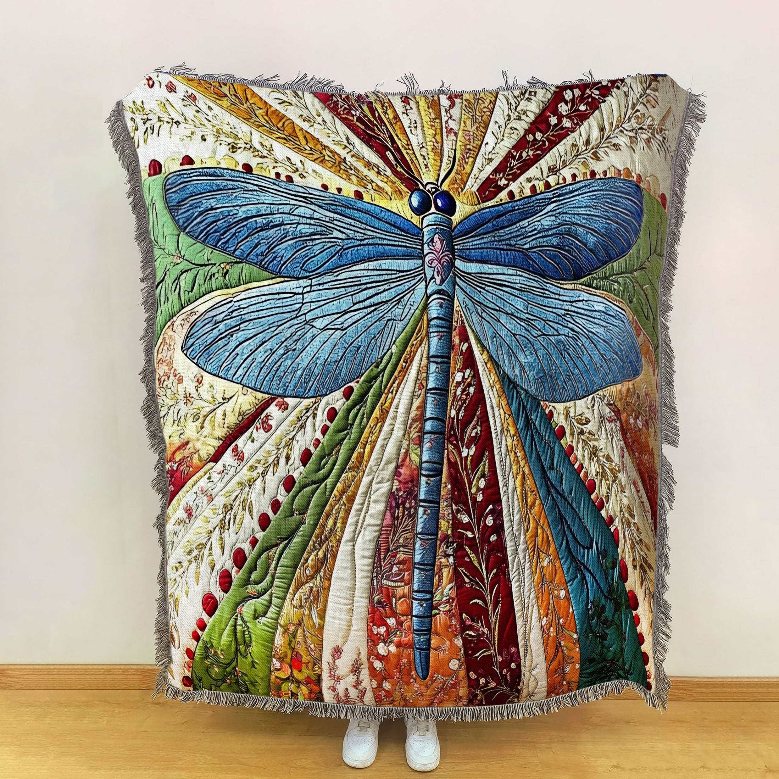 Golden Dragonfly Woven Blanket, Dragonfly Blanket, Bedroom Decor