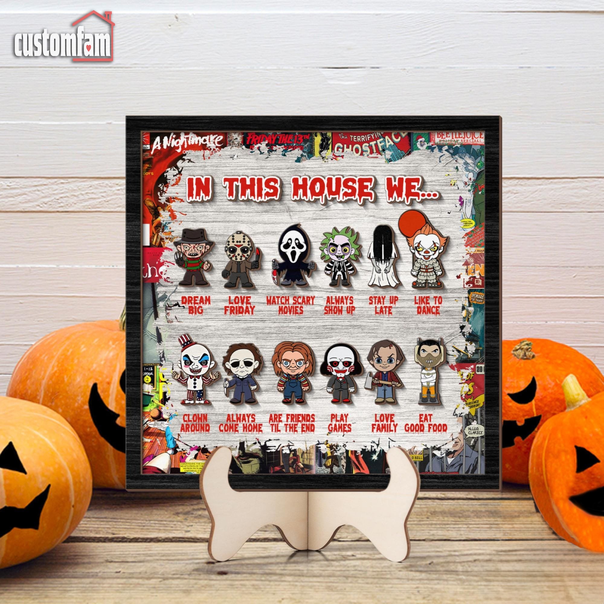 In This House We Personalized 3D Halloween Wood Sign, Horror Movies Sign