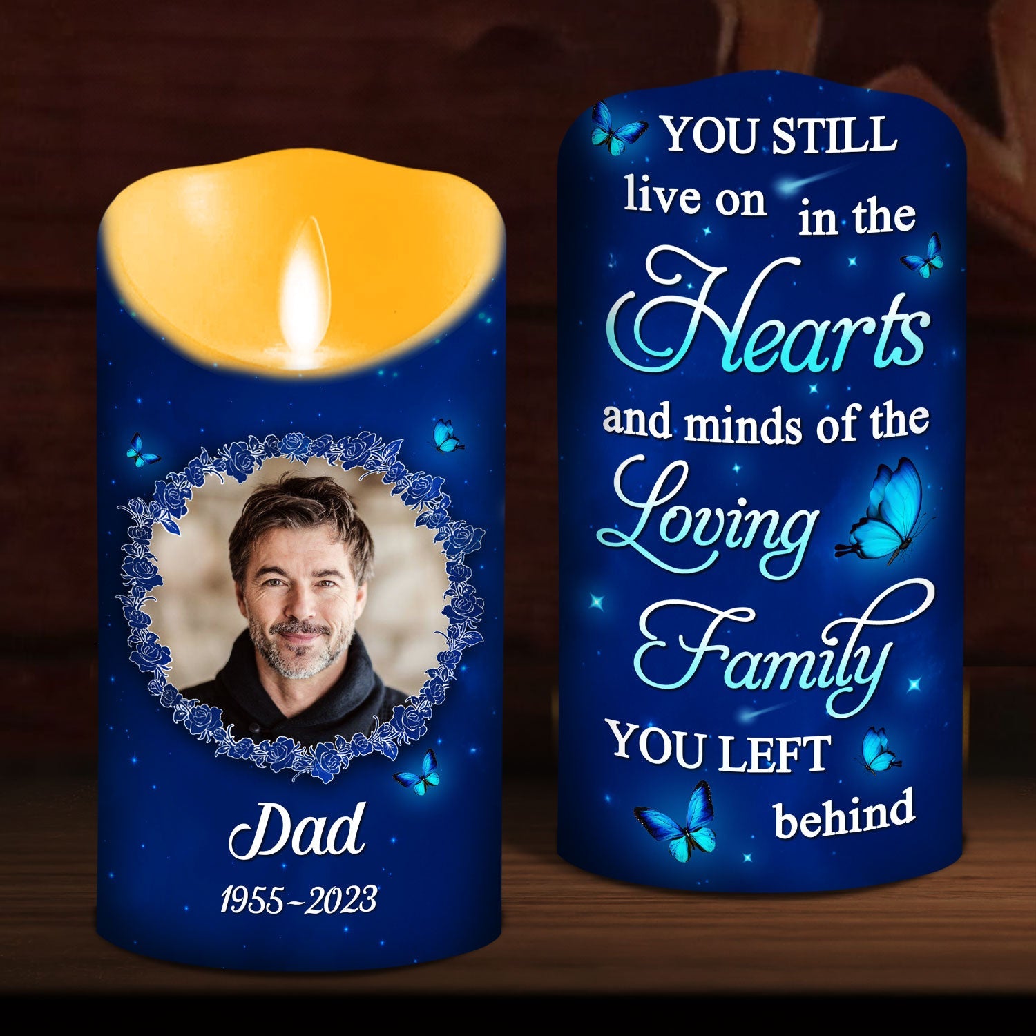 You Still Live In Our Hearts Flameless LED Candle, Personalized Led Candles, Photo Memorial Gift