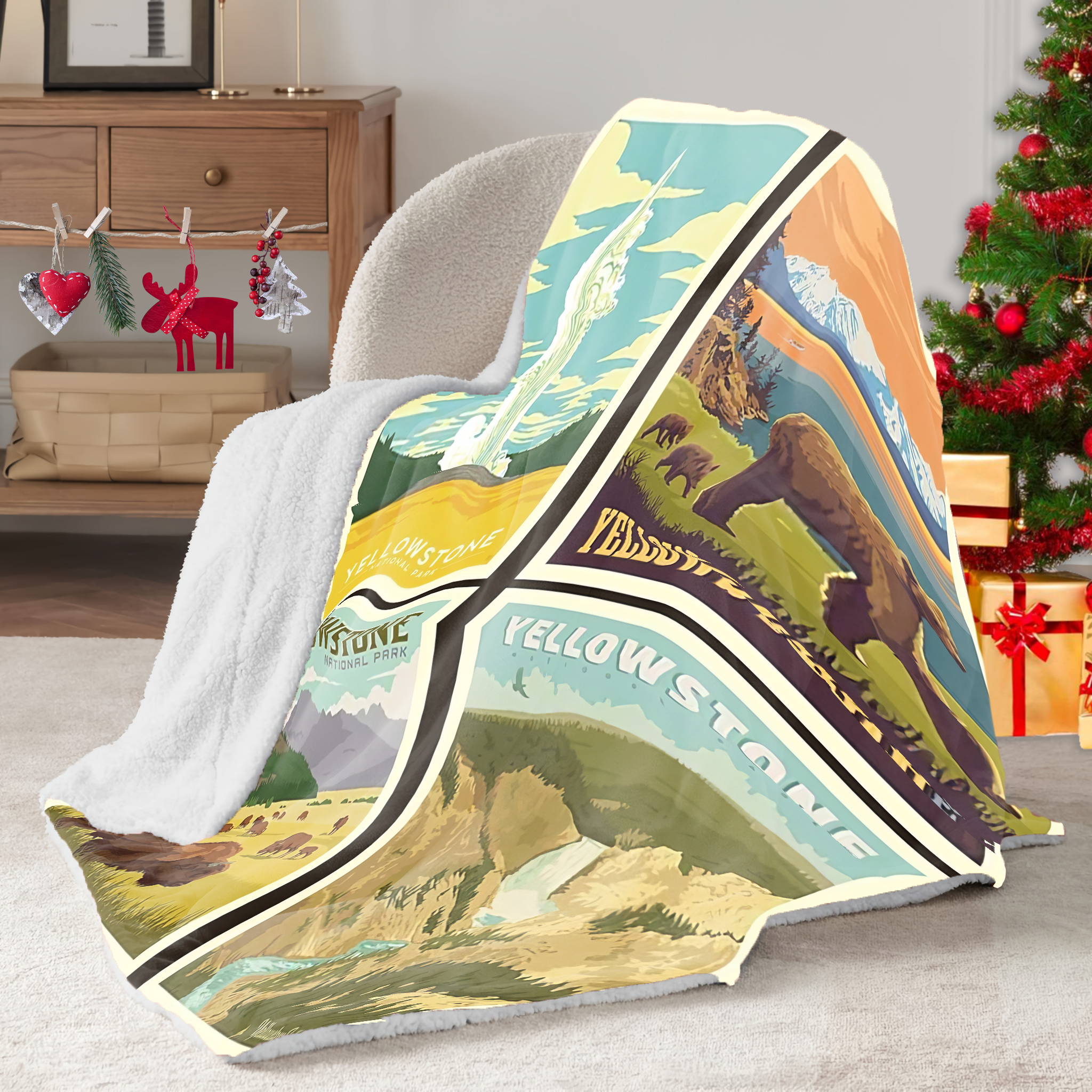 Yellow Stone National Park Sherpa Blanket, Gifts For National Park Lovers, Outdoor Blanket