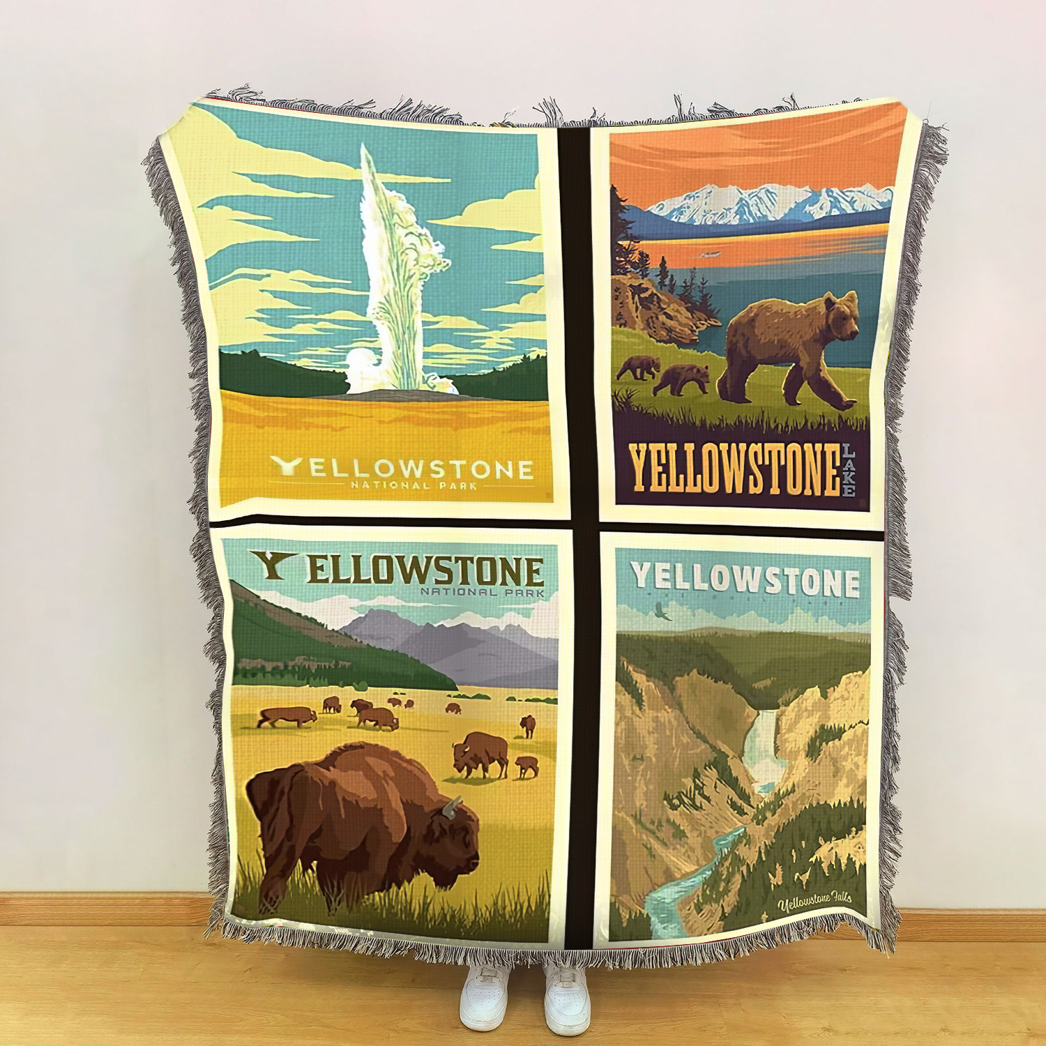 Yellow Stone National Park Woven Blanket, Gifts For National Park Lovers, Outdoor Blanket