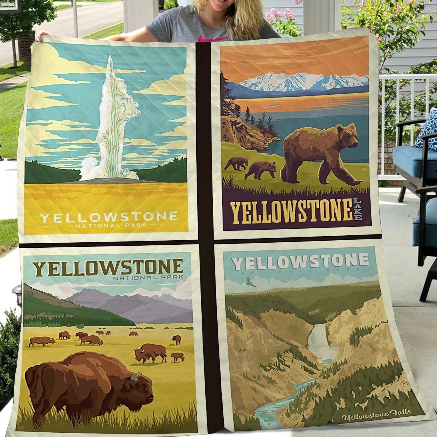 Yellow Stone National Park Quilt Blanket, Gifts For National Park Lovers, Outdoor Blanket