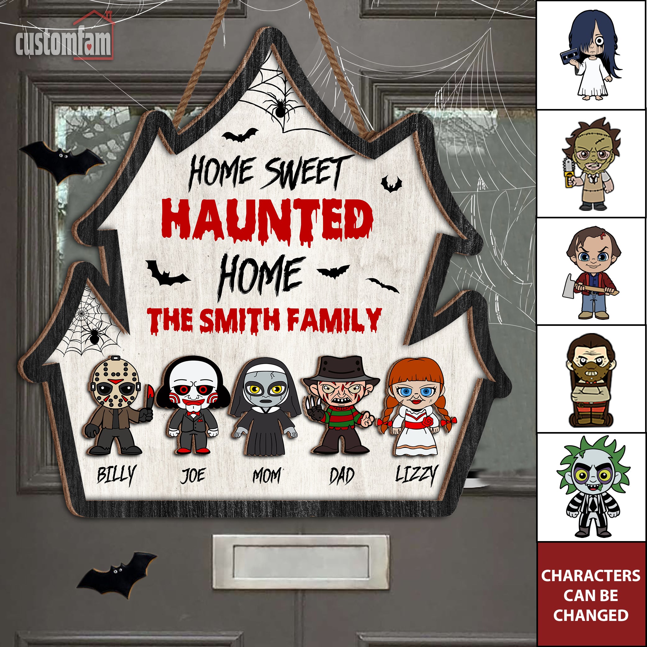 Home Sweet Haunted Home Personalized 2 Layered Halloween Horror Wood Door Sign, Horror Fan Gifts