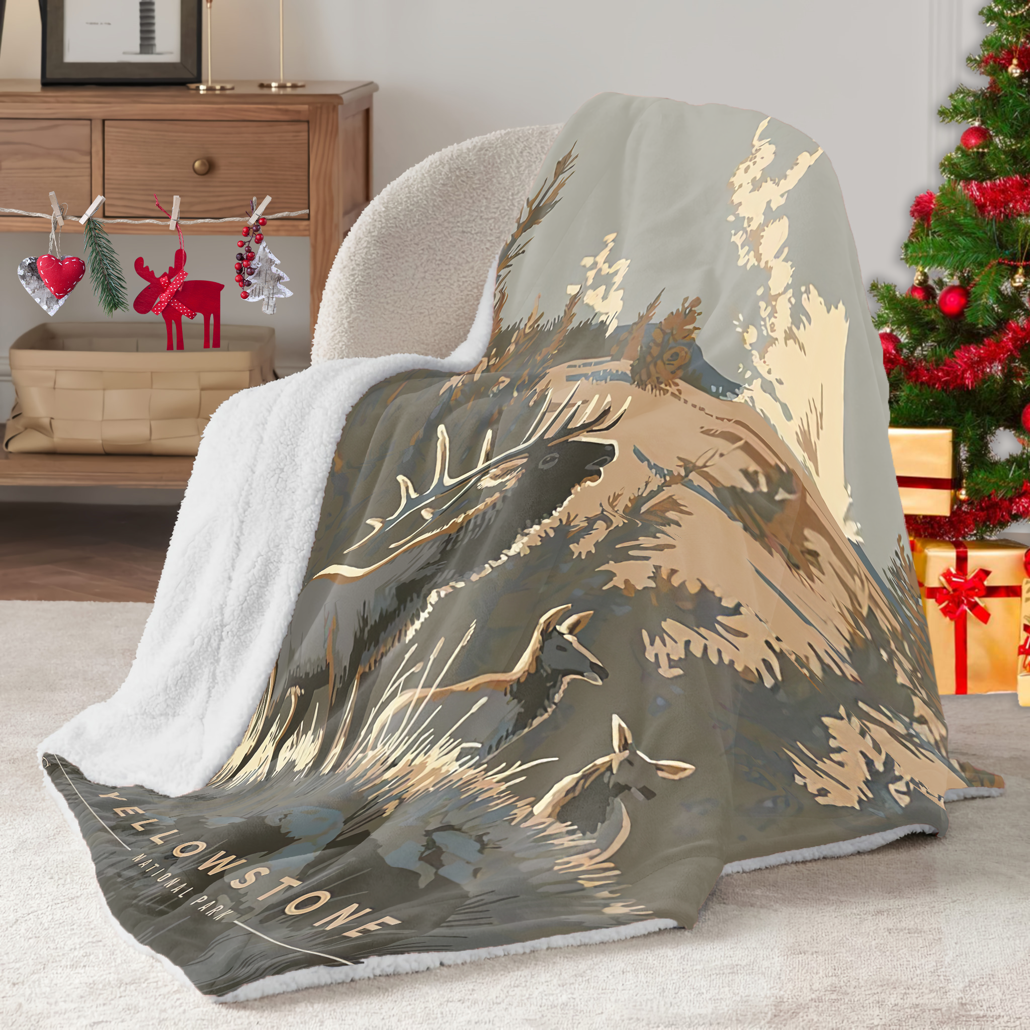 Yellowstone National Park Sherpa Blanket, Gifts For National Park Lovers, Outdoor Blanket