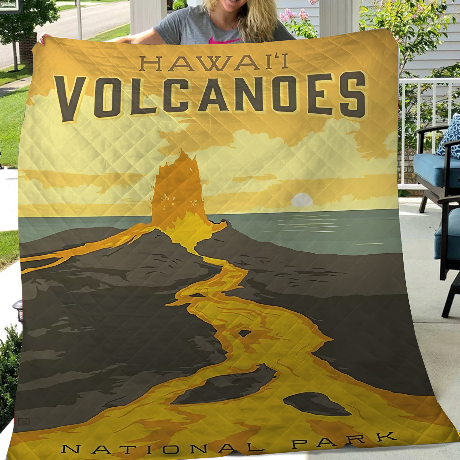 Hawai Volcanoes National Park Quilt Blanket, Gifts For National Park Lovers, Outdoor Blanket