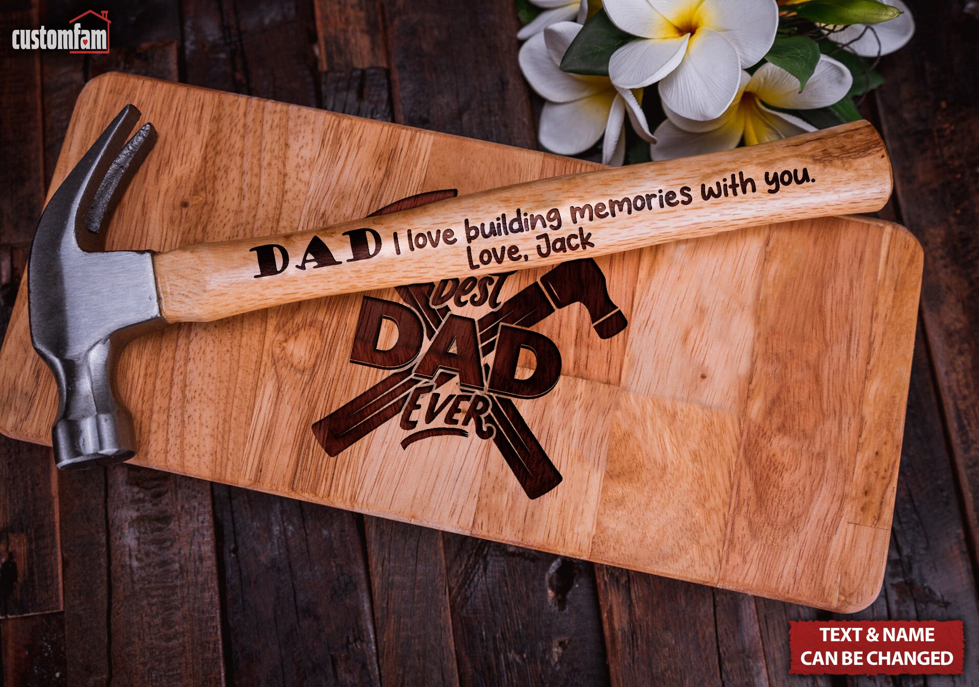 Best Dad Ever Personalized Engraved Father's Day Gift Hammer, Wooden Box And Nails Set, Gifts For Dad