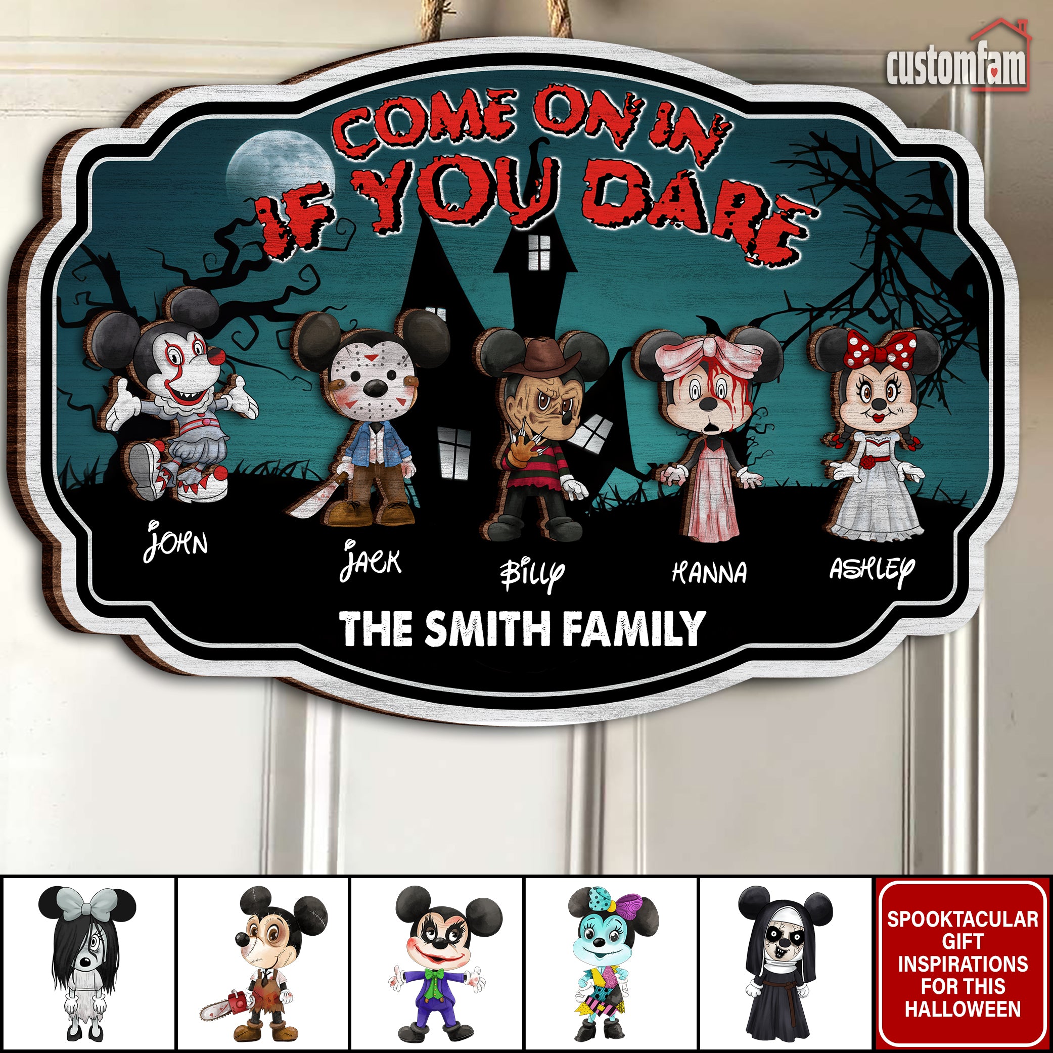 Come On In If You Dare, Personalized 2 Layered Wooden Sign, Horror Mouse Family Gift