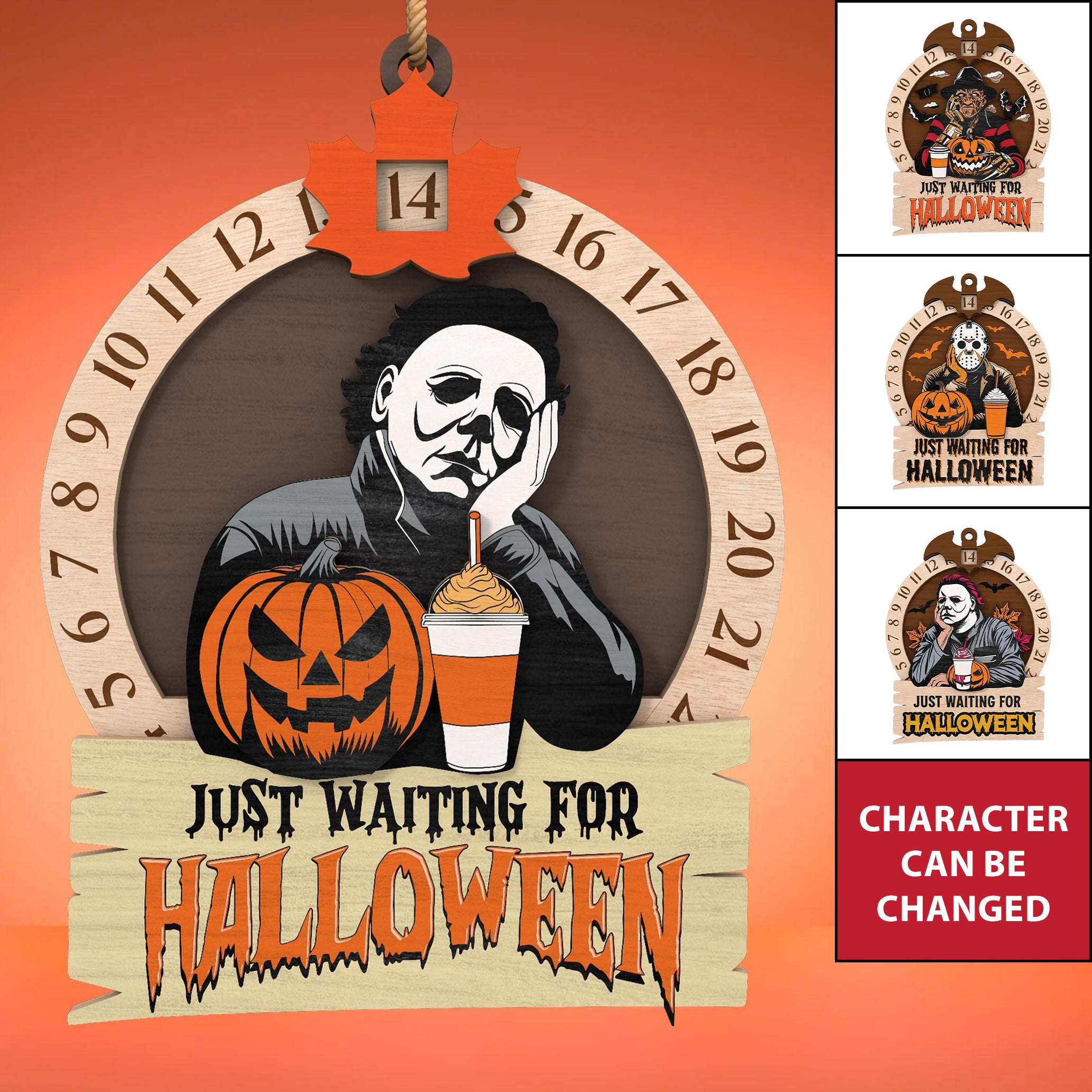 Just Waiting For Halloween Horror Movie Countdown Calendar Door Sign, Halloween Decor