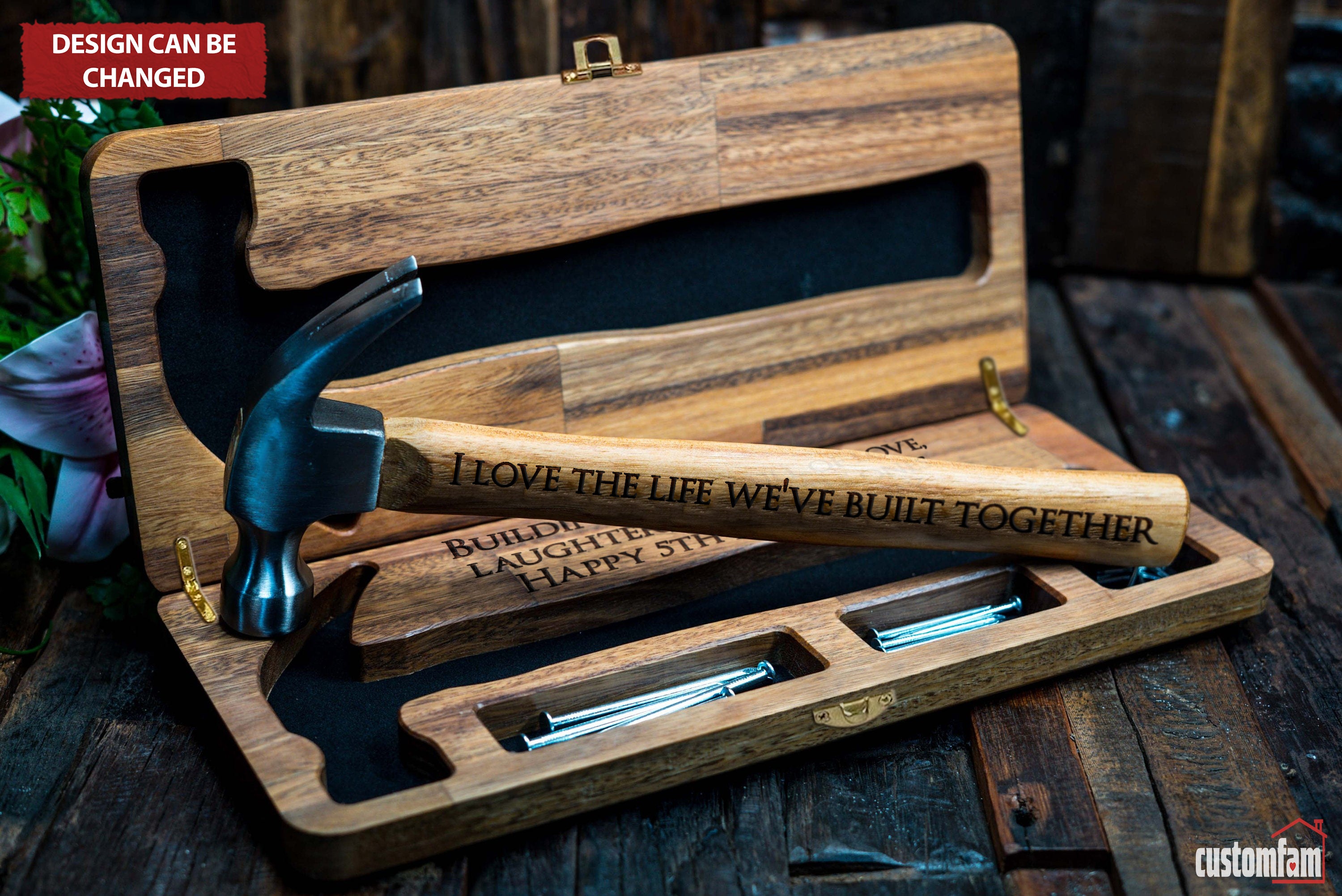 I Love The Life We've Built Together Custom Year Engraved Wooden Hammer Box And Nails Set, Gifts For Dad