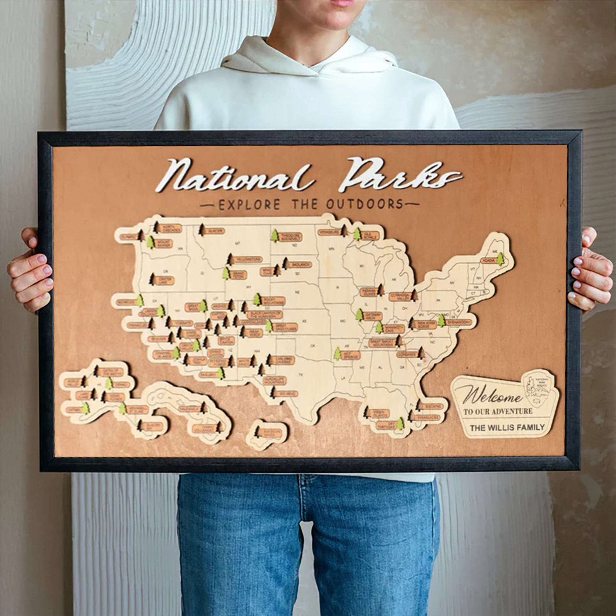 Custom National Park Map In Usa, National Park Tracker, Gift For Travelers