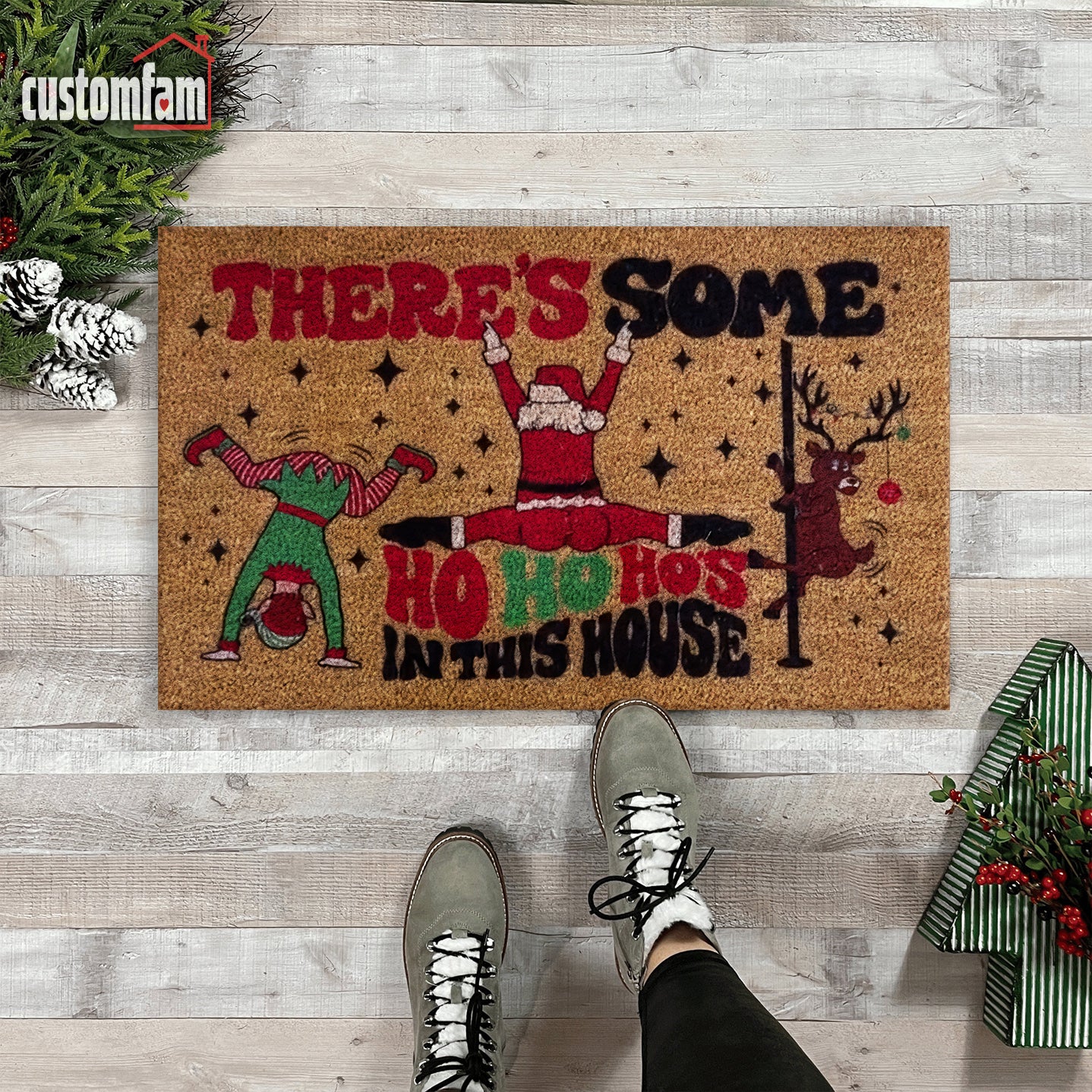 There's Some Ho Ho Ho's In This House Doormat, Funny Twerking Santa, Christmas Decor