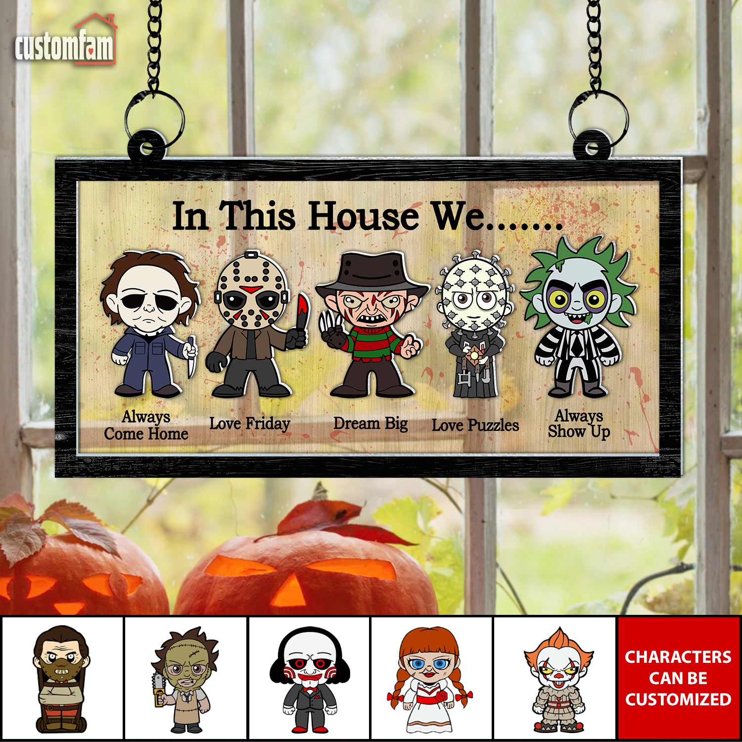 In This House We Personalized Halloween Suncatcher, Horror Movie Sign, Halloween Decor