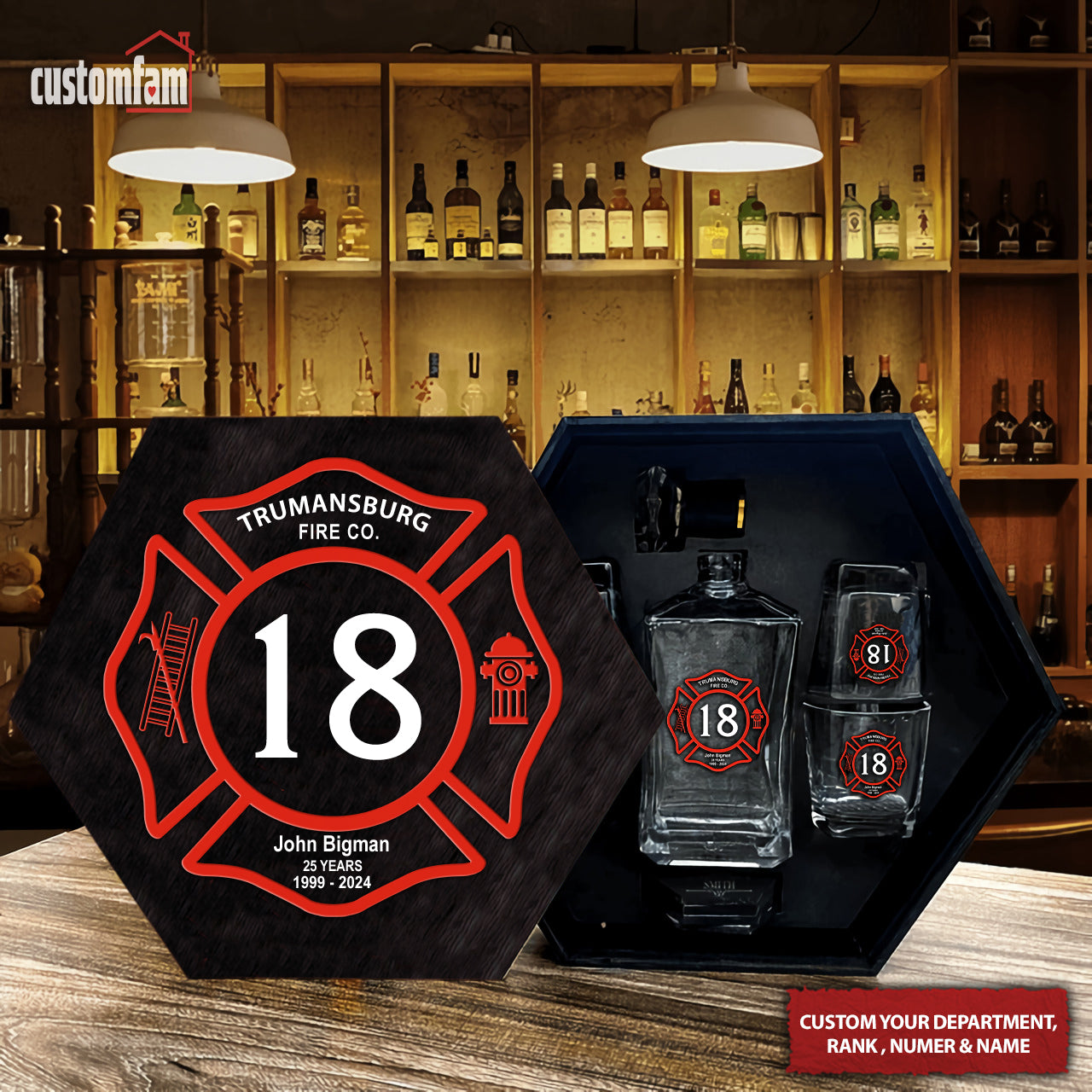 Personalized US Firefighter Whiskey Decander Set, Firefighter Gift