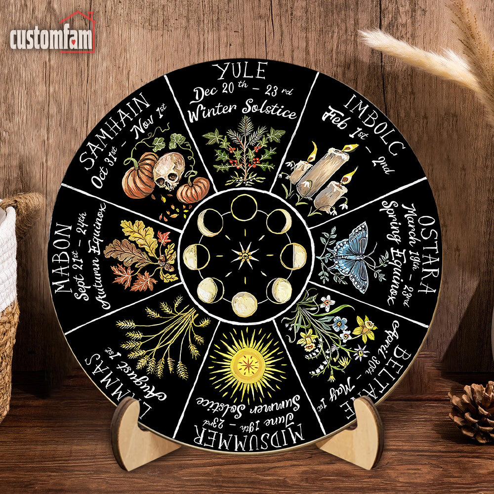 Wheel of the Year Witch Wooden Christmas Signs, Yule Decorations