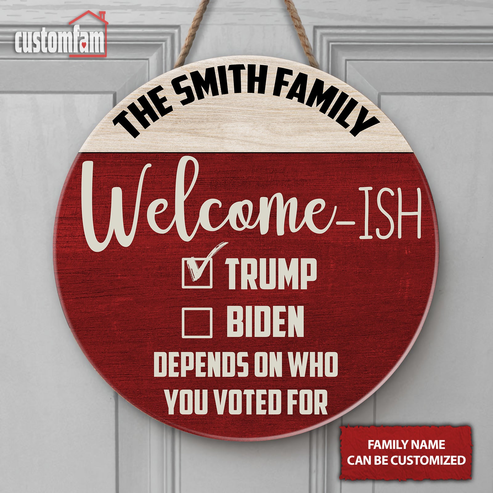 Welcome-ISH Depens On Who You Voted For Round Wooden Sign, Patriot Sign, Republican House Decor