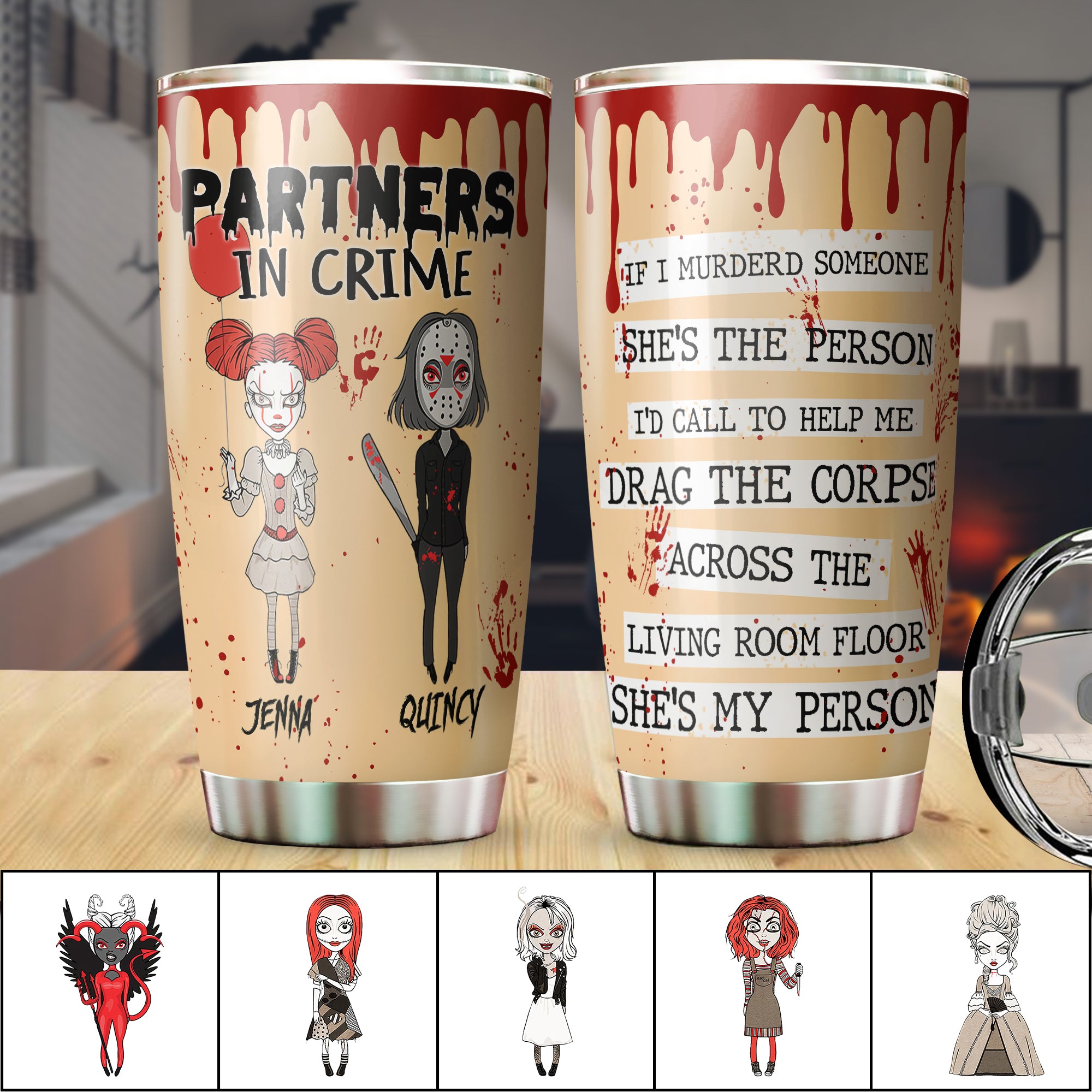 Partners In Crime Personalized Halloween Horror Tumbler, Halloween Gift