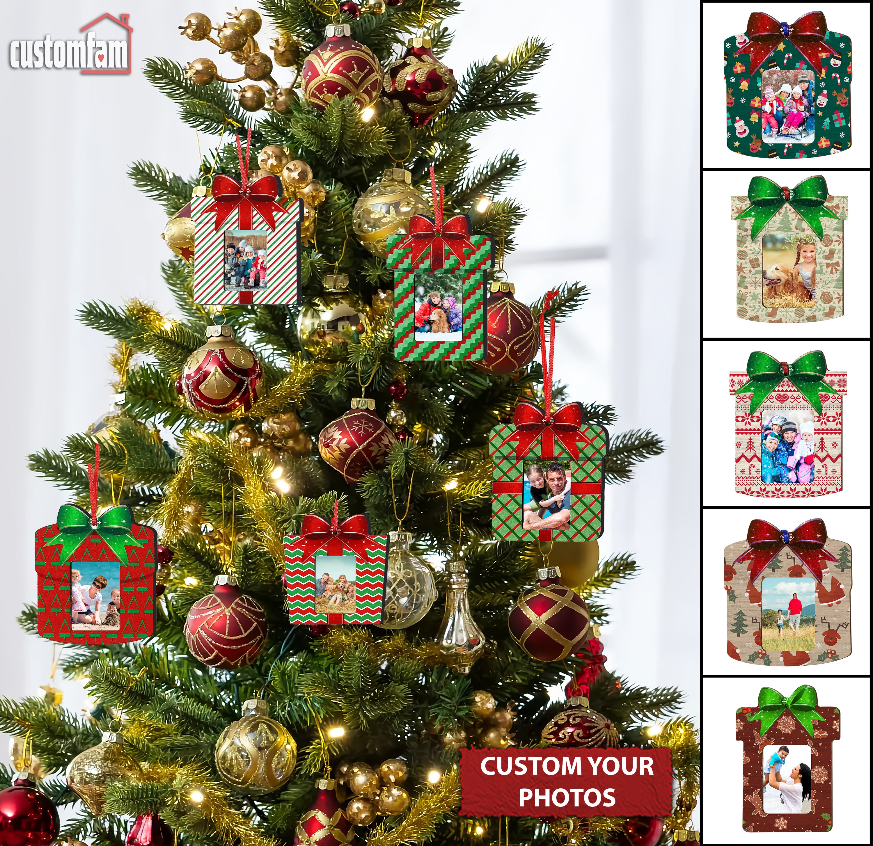 10 Pcs Custom Photo Christmas Wooden Picture Frames Ornaments, Christmas Tree Decor