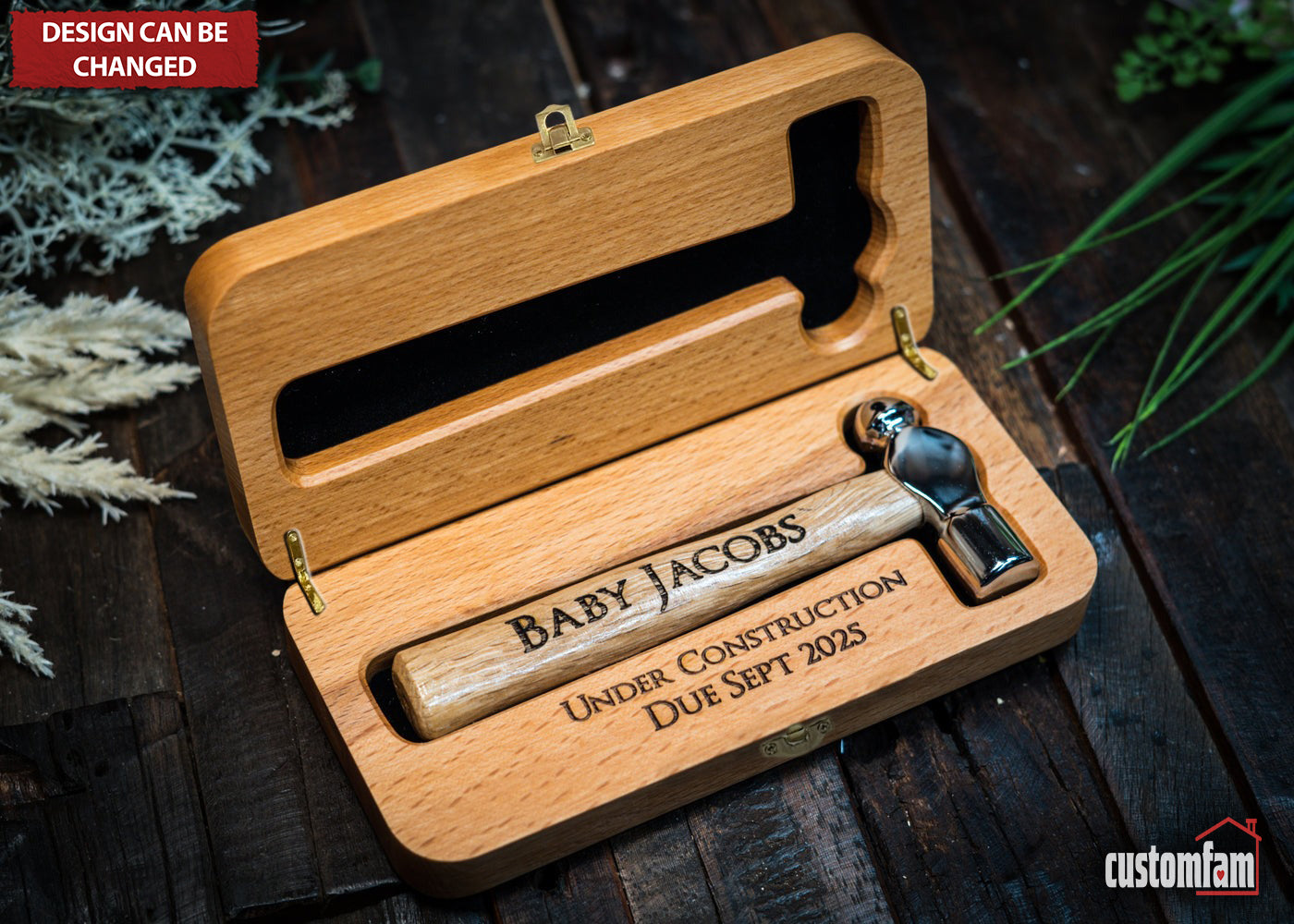 Personalized Mini Hammer in Wooden Gift Box, Pregnancy Announcement Gift