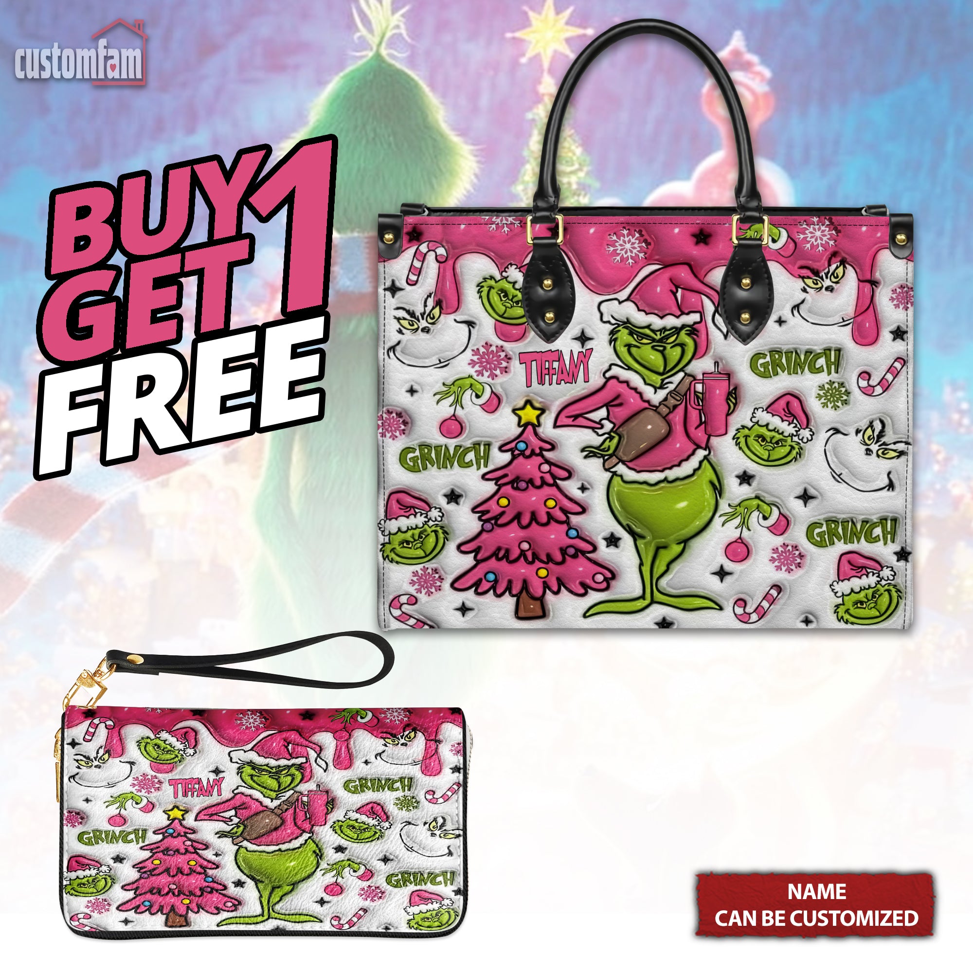 Personalized Grinch Christmas Leather Handbag, Grinch Purse, Grinch Handbag, Christmas Gifts