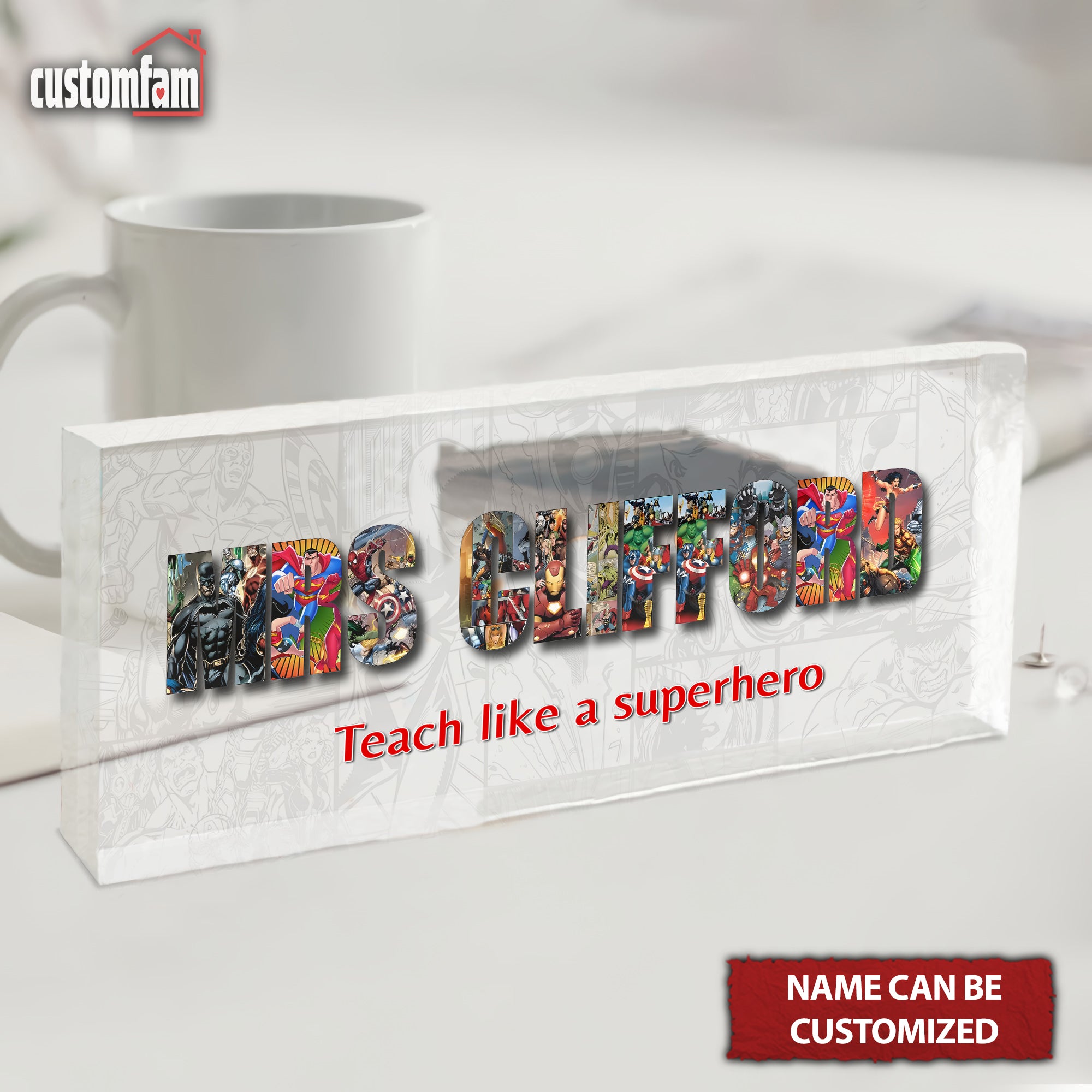 Personalized Alphabet Superhero Acrylic Teacher Sign, Teacher Appreciation Gifts, Back To School Gift