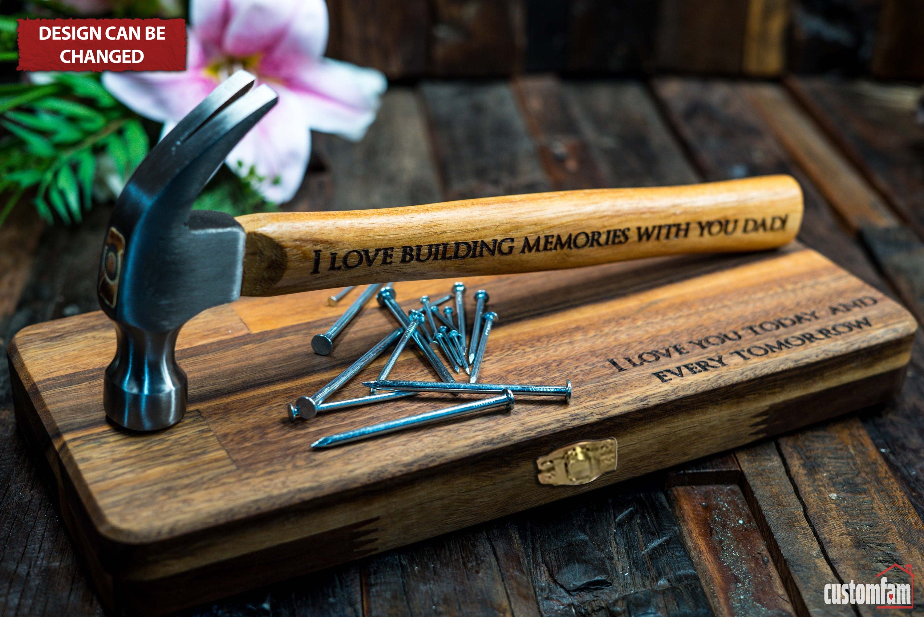 Personalized Engraved Hammer Gift Set With Wooden Box And Nails, Gifts For Dad