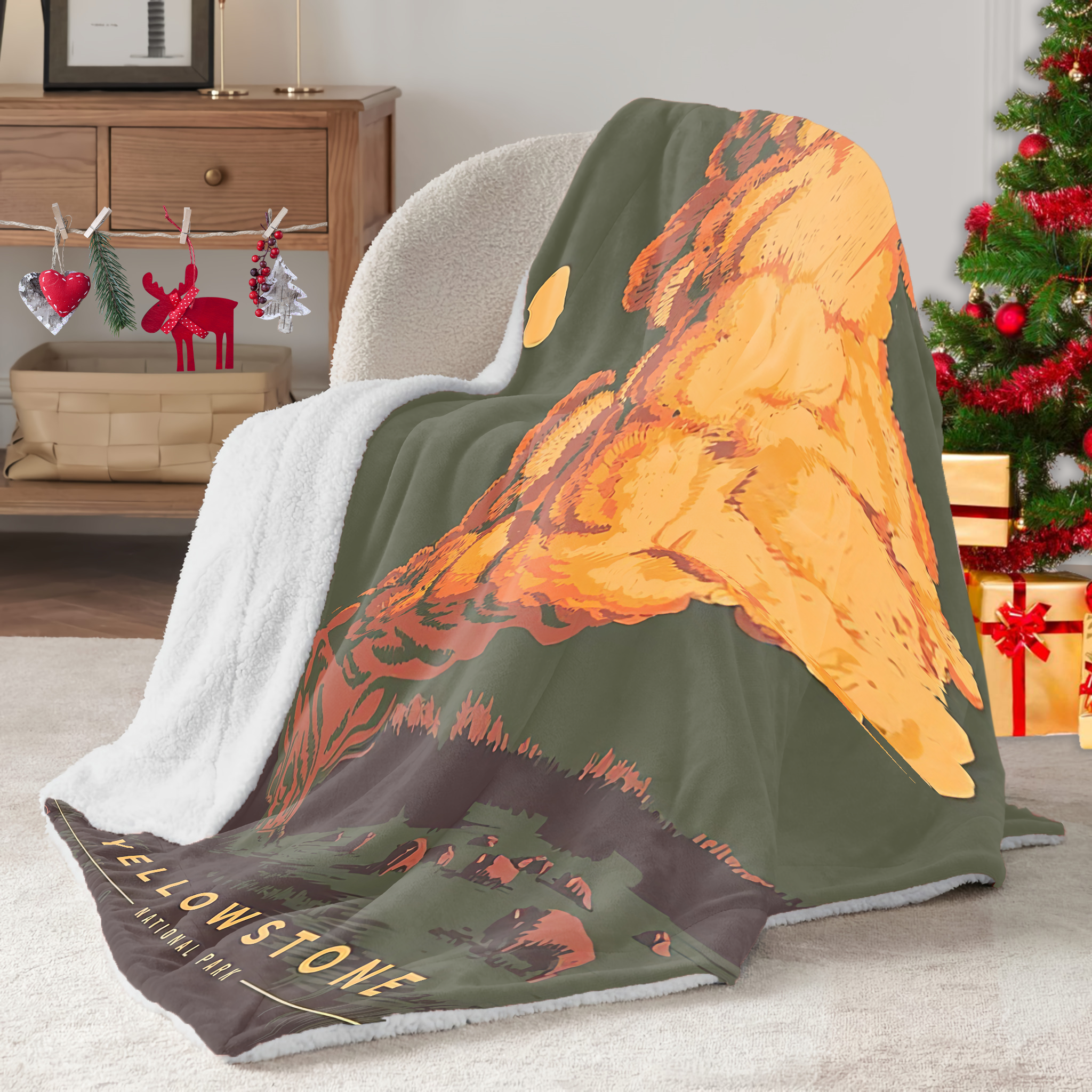 Yellow Stone National Park Sherpa Blanket, Gifts For National Park Lovers, Bedroom Decor