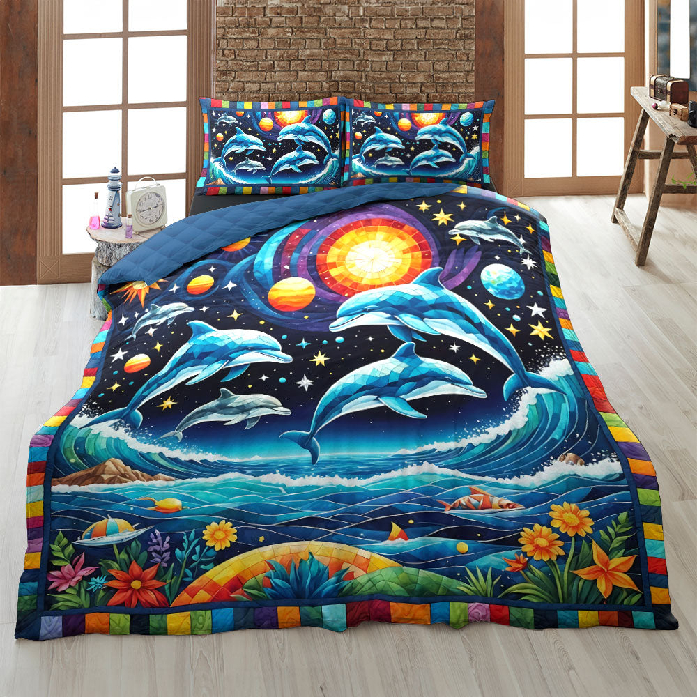 Dolphin Quilt Bed Sets, Bedding Set, Bedroom Decor, Gift For Dolphin Lover