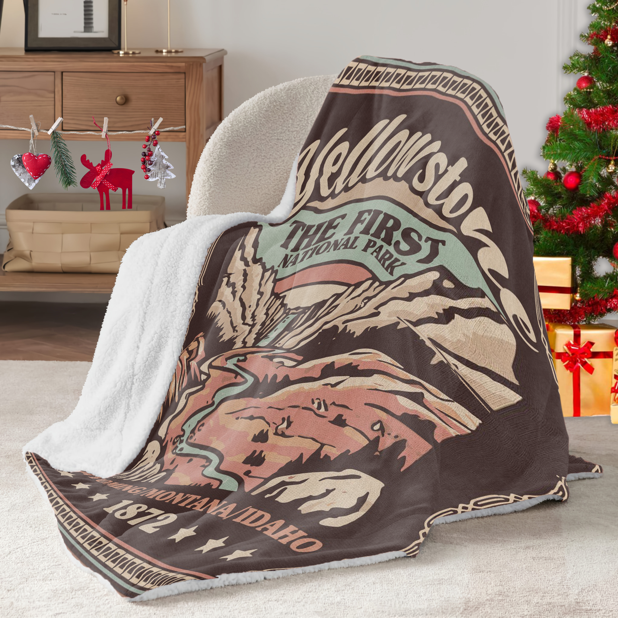 Yellowstone National Park Sherpa Blanket, Gift For Travelers, Outdoor Gift