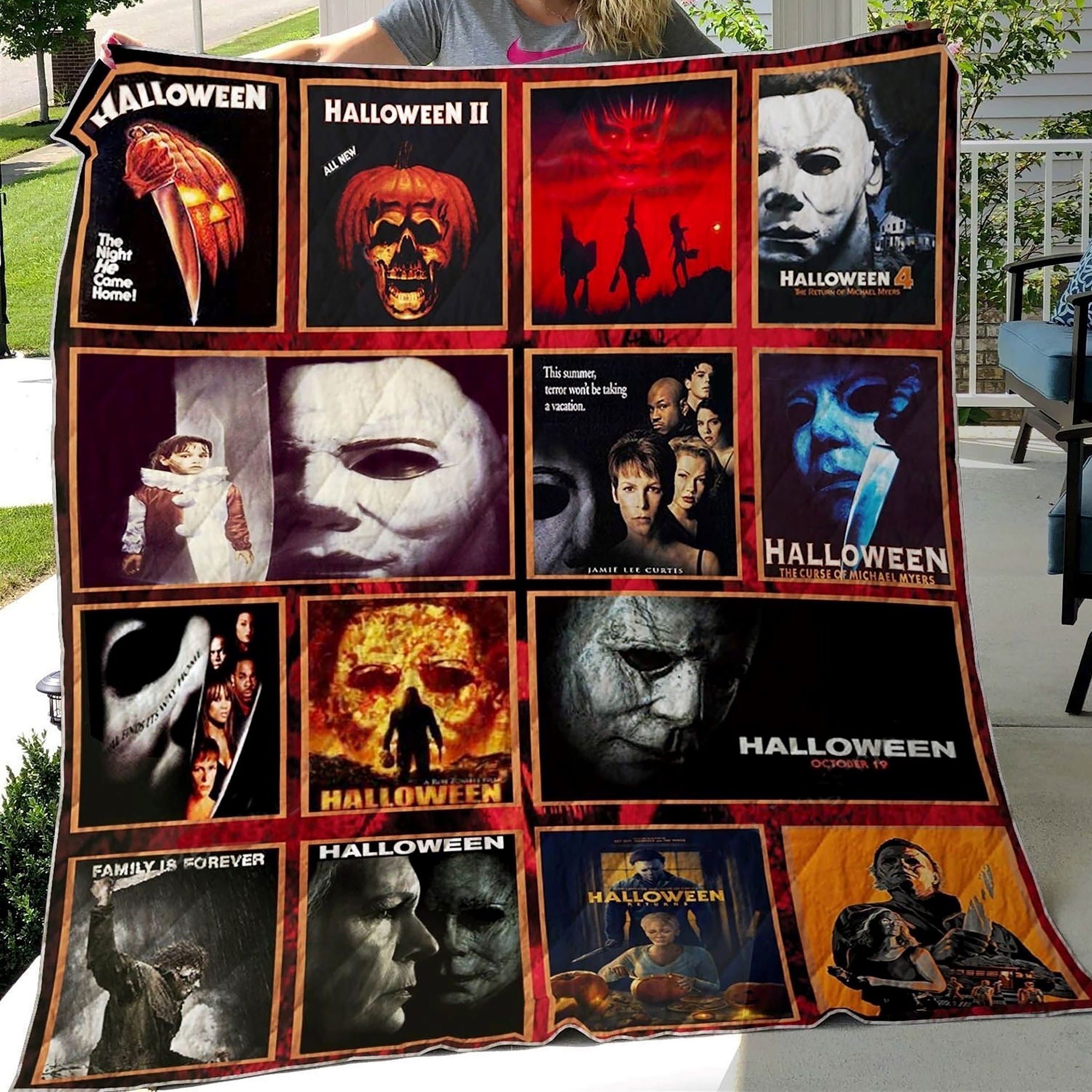 Horror Movie Character Quilt Blanket, Scary Movies Gifts, Halloween Room Decor