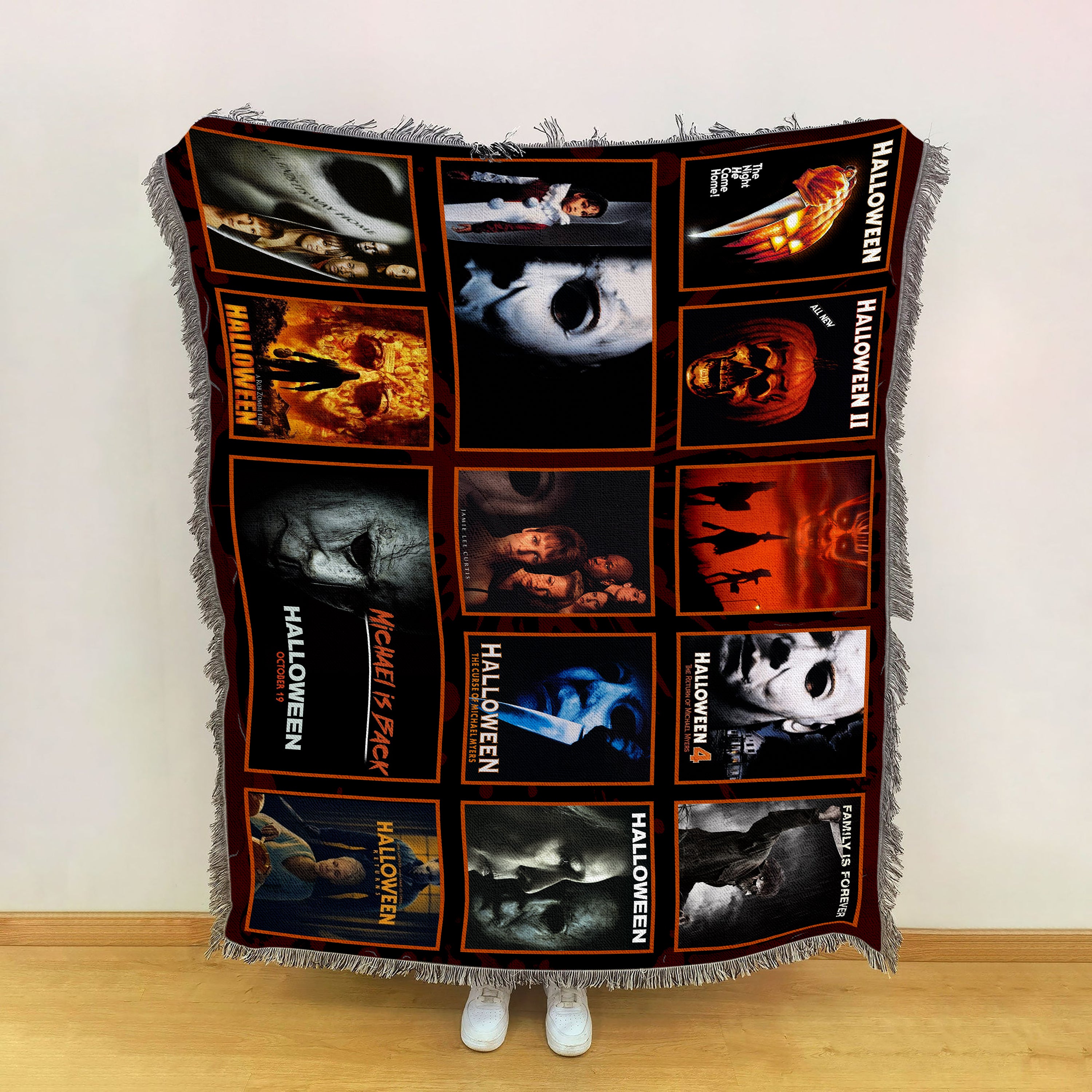 Horror Movie Character Woven Blanket, Scary Movies Gifts, Halloween Room Decor