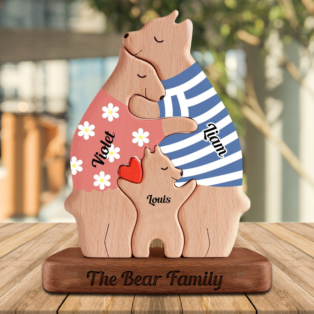 Custom Engraved Wooden Bears Family Puzzle, Family Puzzle Keepsake Home Decor for Mother's Day Gift