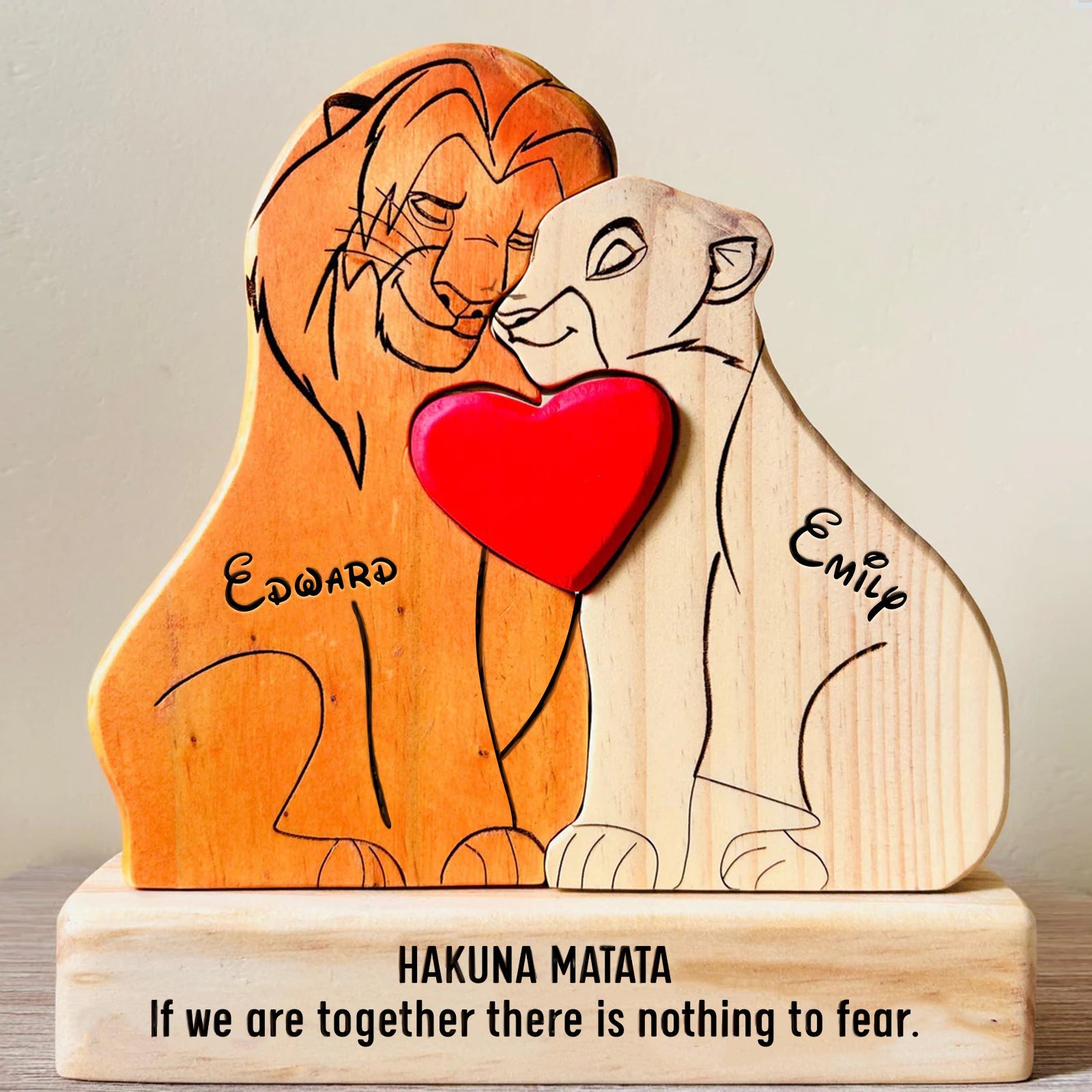 Custom Engraved Wooden Lion Couple, Christmas Puzzle, Family Puzzle, Family Gift Idea