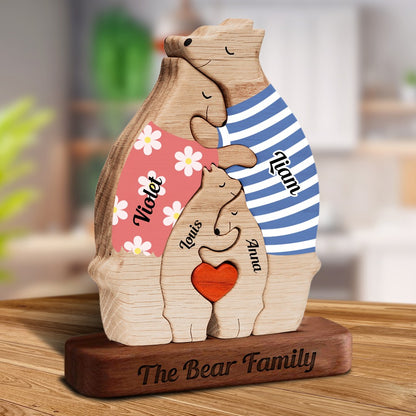 Custom Engraved Wooden Bears Family Puzzle, Family Puzzle Keepsake Home Decor for Mother's Day Gift